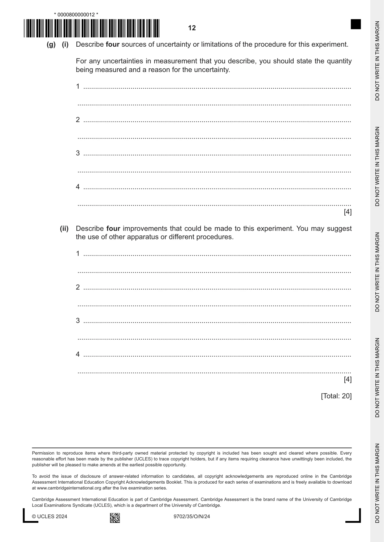 Cambridge A Level Physics 9702 2024 Oct/Nov Paper 3 · Variant 5 question paper, page 12 of 12