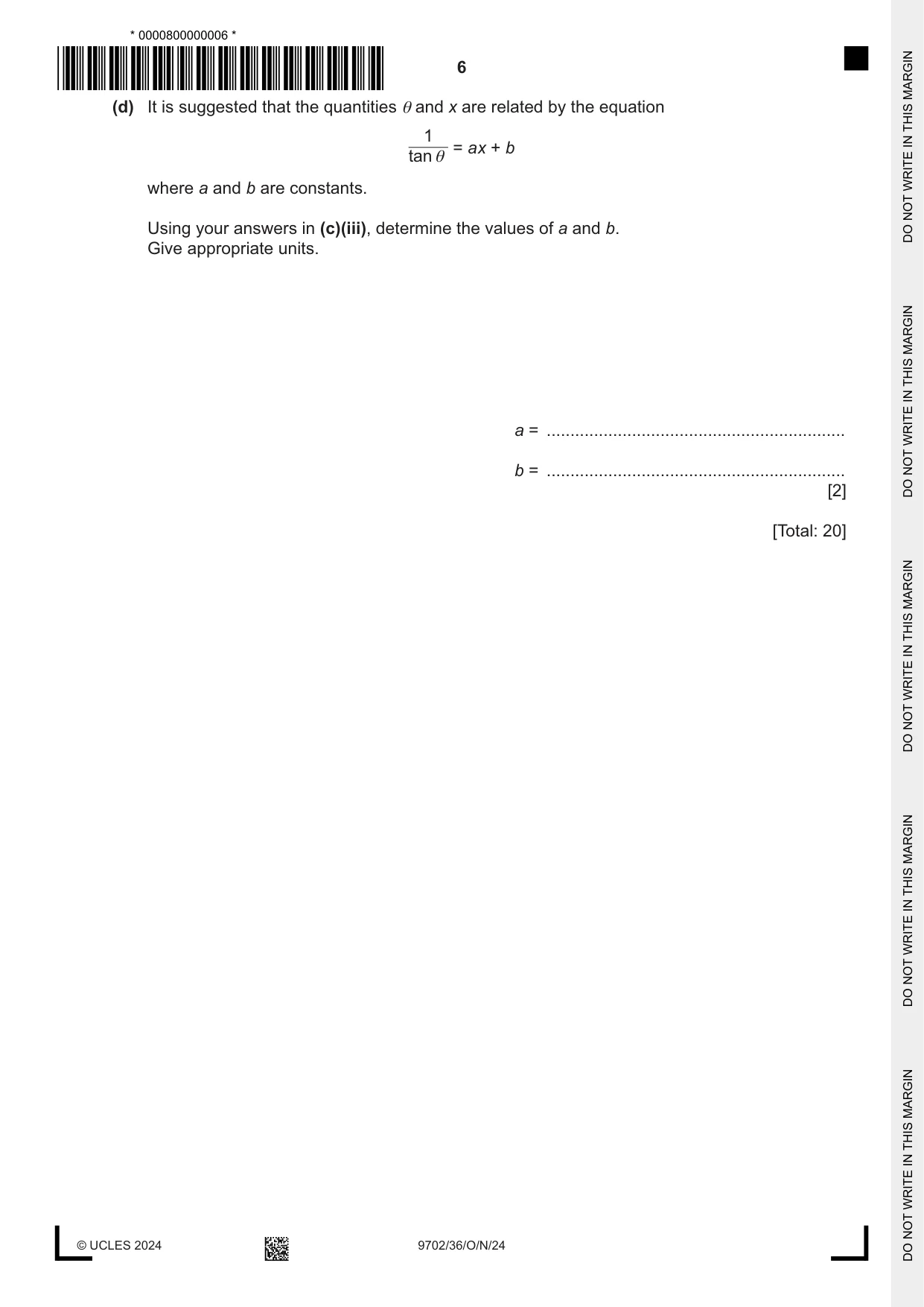 Cambridge A Level Physics 9702 2024 Oct/Nov Paper 3 · Variant 6 question paper, page 6 of 12