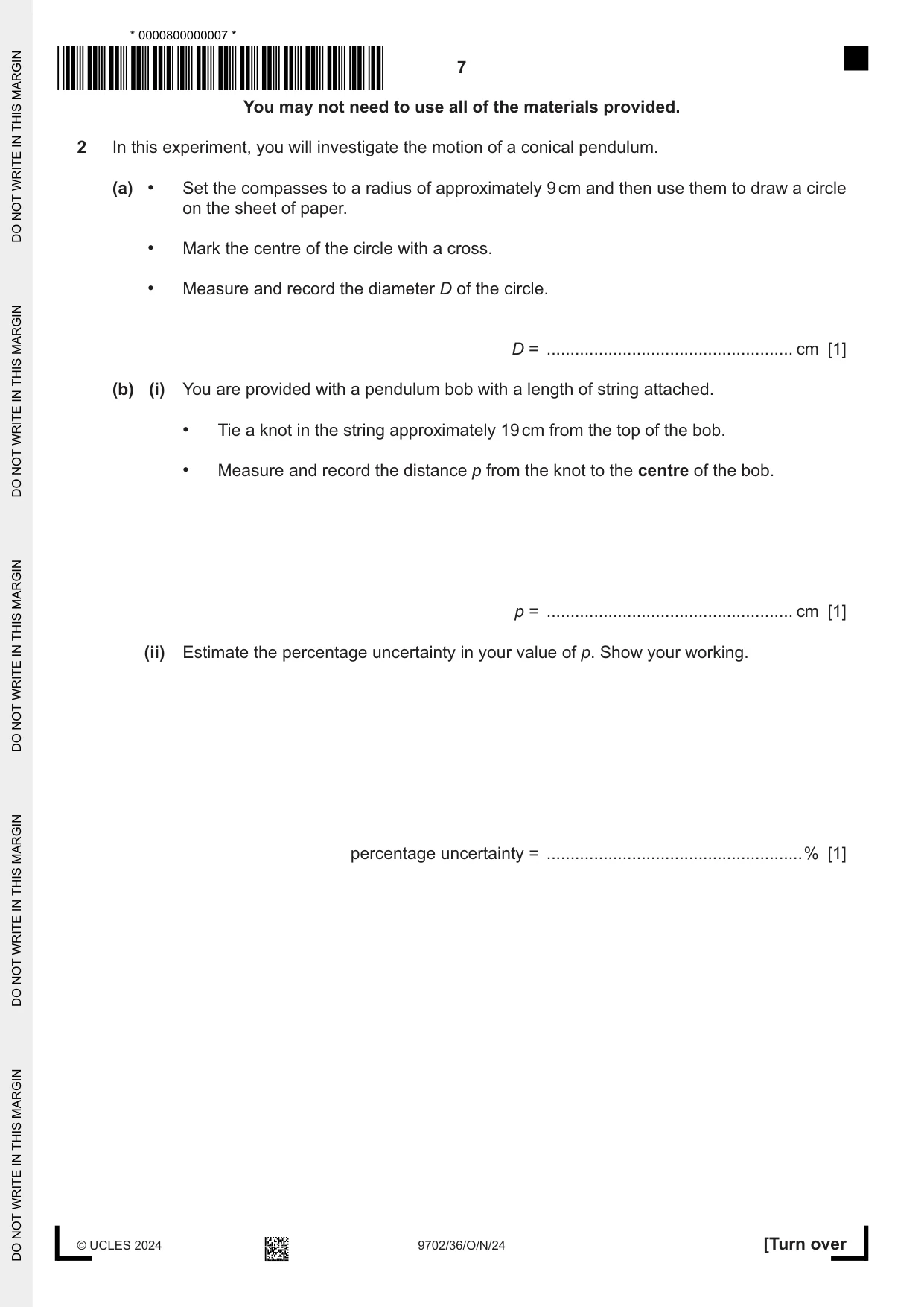 Cambridge A Level Physics 9702 2024 Oct/Nov Paper 3 · Variant 6 question paper, page 7 of 12