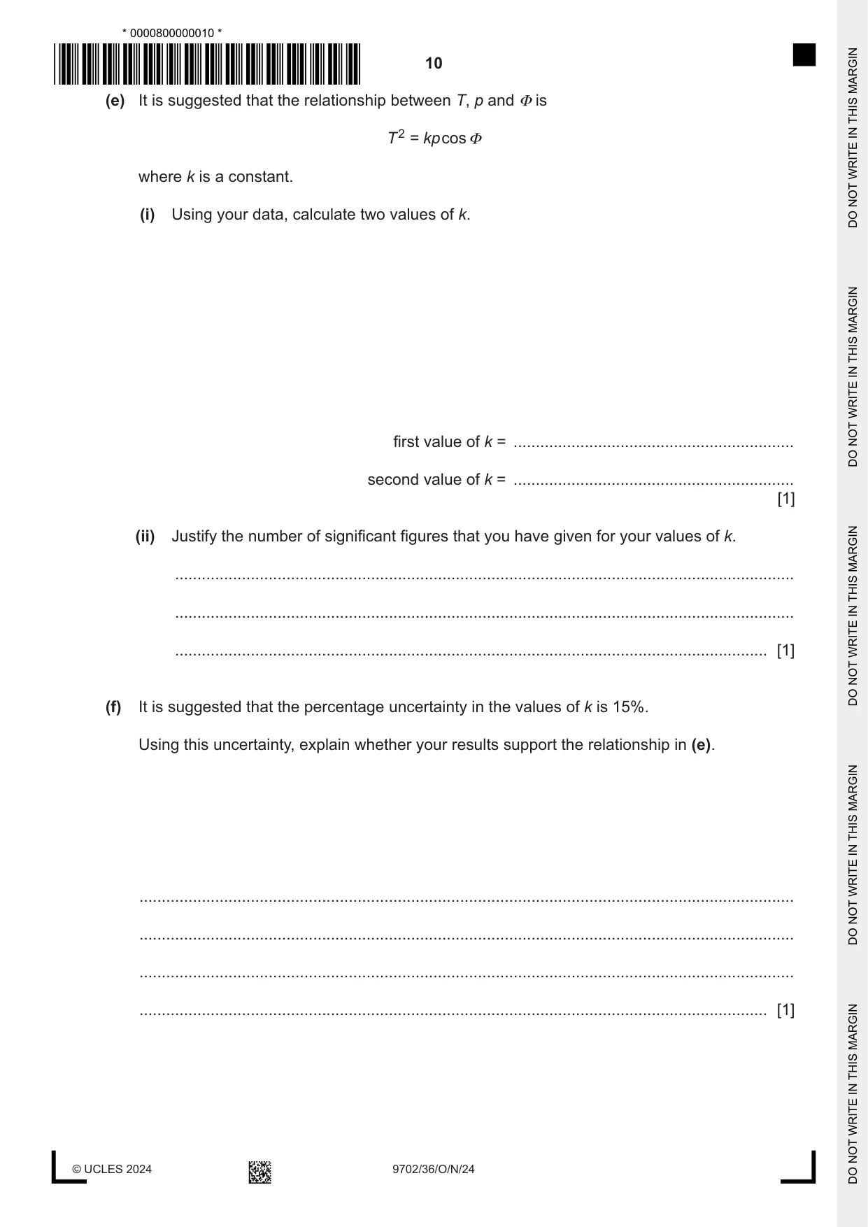 Cambridge A Level Physics 9702 2024 Oct/Nov Paper 3 · Variant 6 question paper, page 10 of 12