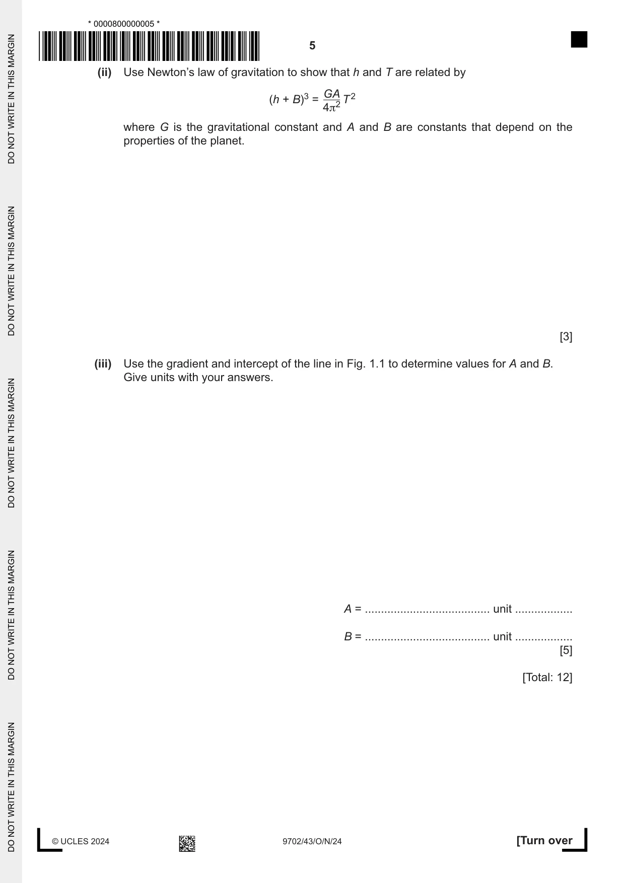 Cambridge A Level Physics 9702 2024 Oct/Nov Paper 4 · Variant 3 question paper, page 5 of 24