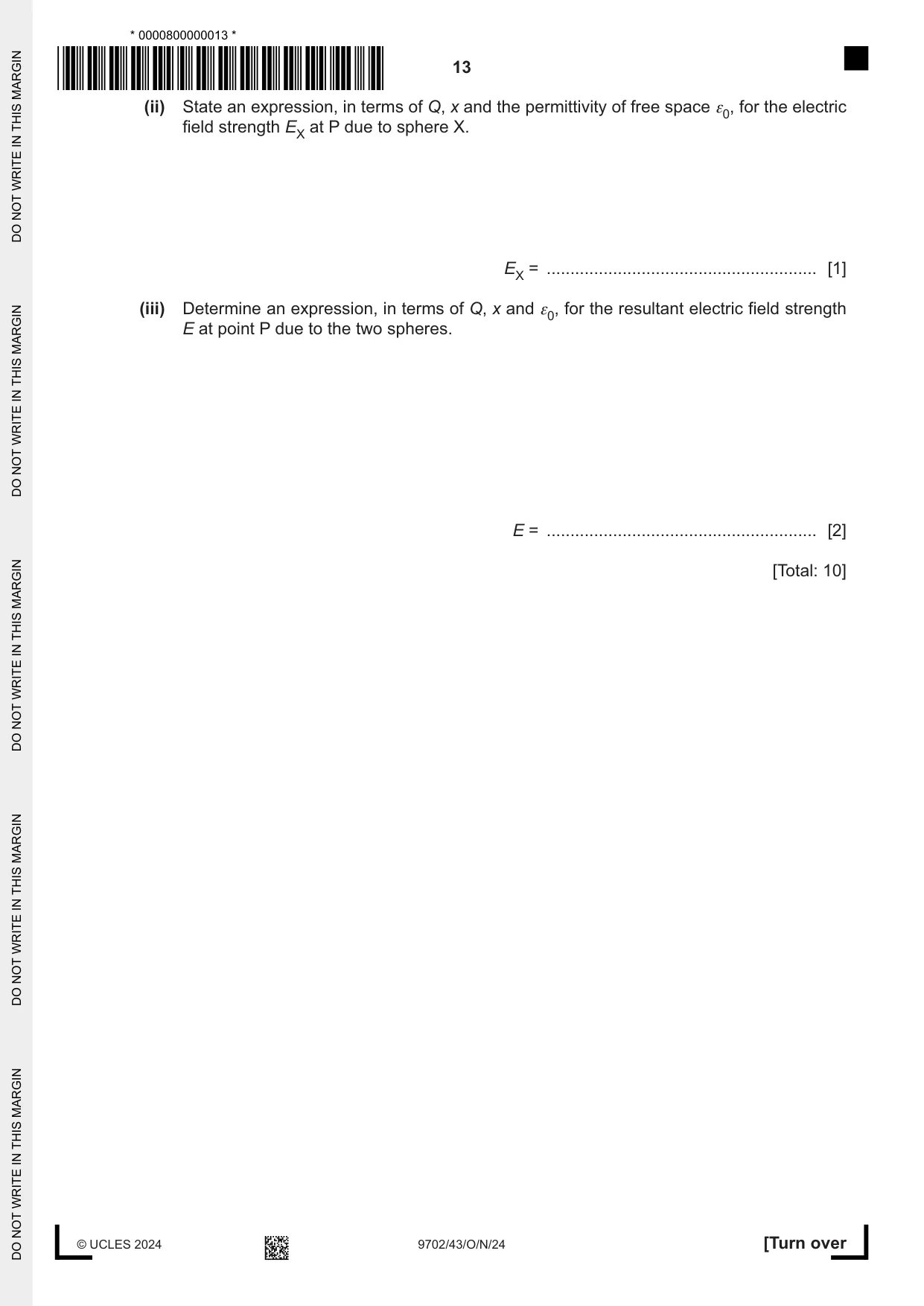 Cambridge A Level Physics 9702 2024 Oct/Nov Paper 4 · Variant 3 question paper, page 13 of 24