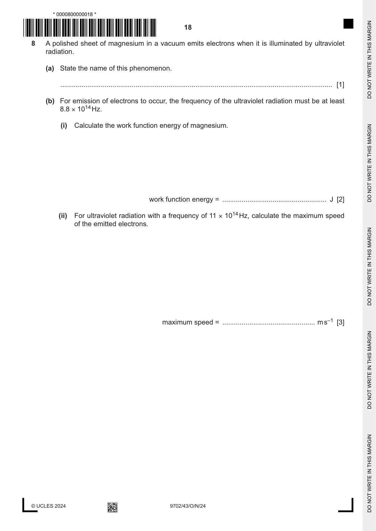 Cambridge A Level Physics 9702 2024 Oct/Nov Paper 4 · Variant 3 question paper, page 18 of 24