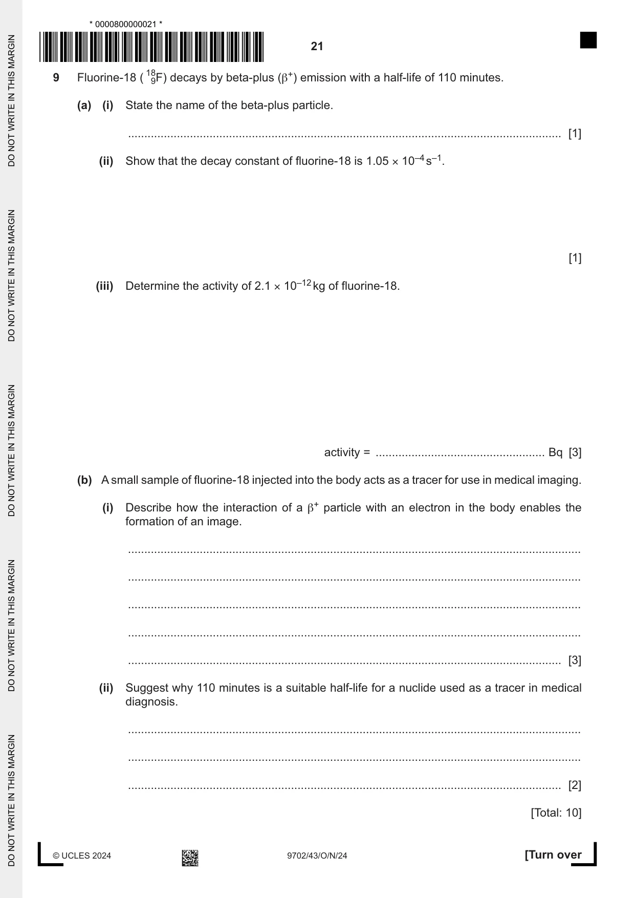 Cambridge A Level Physics 9702 2024 Oct/Nov Paper 4 · Variant 3 question paper, page 21 of 24
