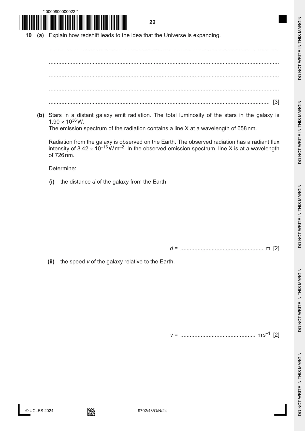 Cambridge A Level Physics 9702 2024 Oct/Nov Paper 4 · Variant 3 question paper, page 22 of 24