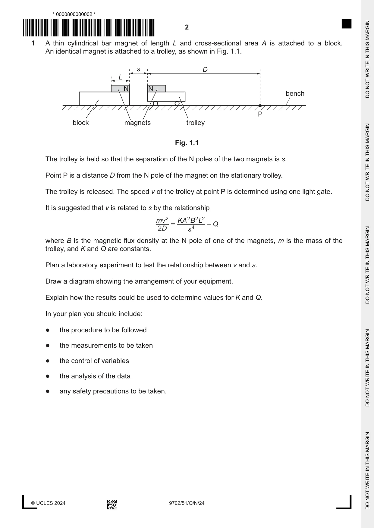 Cambridge A Level Physics 9702 2024 Oct/Nov Paper 5 · Variant 1 question paper, page 2 of 8