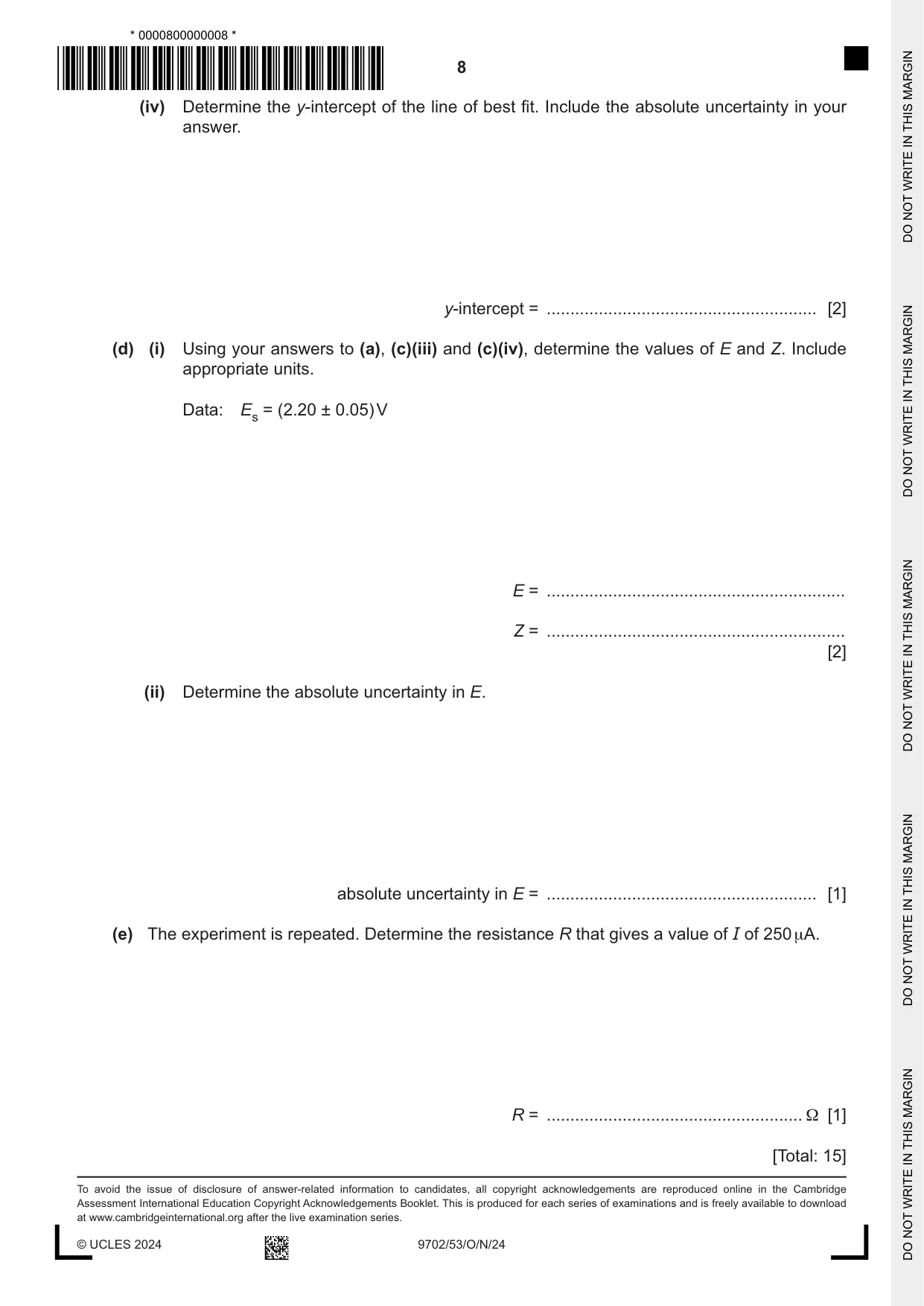 Cambridge A Level Physics 9702 2024 Oct/Nov Paper 5 · Variant 3 question paper, page 8 of 8