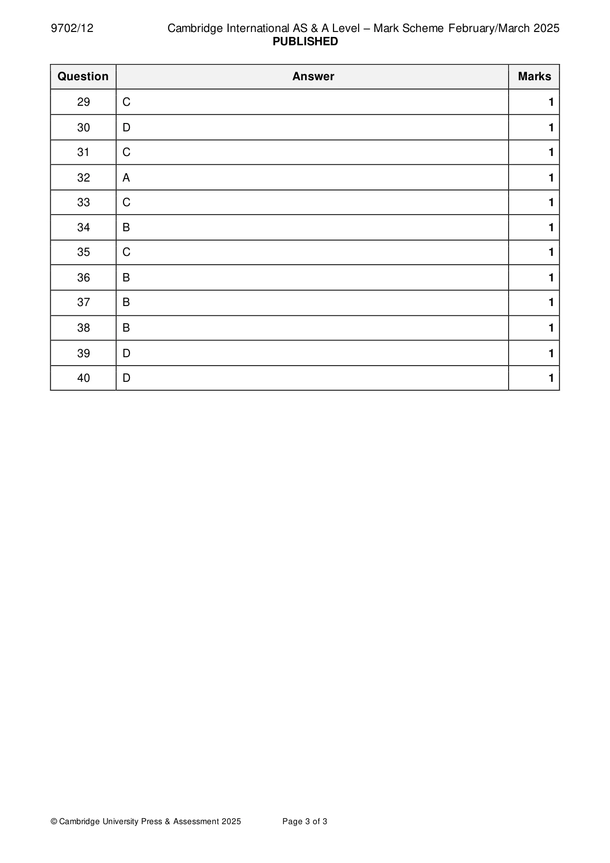 Mark scheme, page 3 of 3