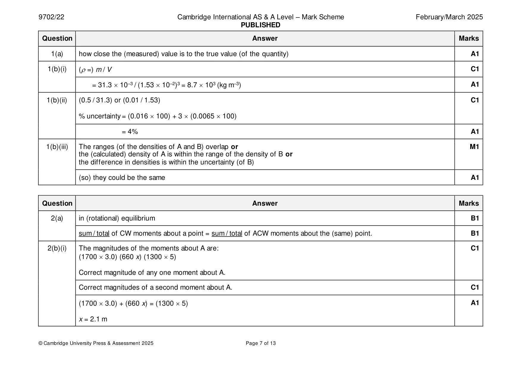 Mark scheme, page 7 of 13