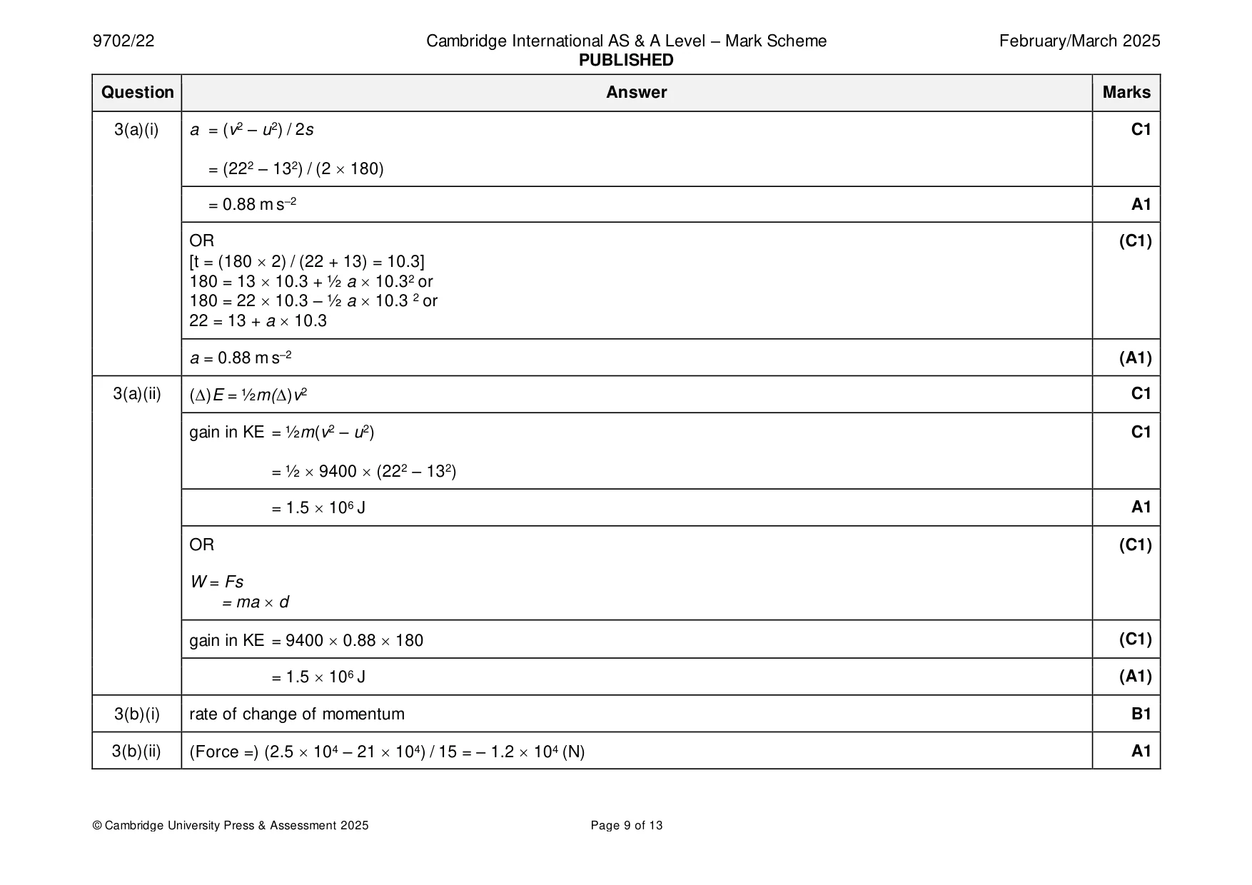 Mark scheme, page 9 of 13