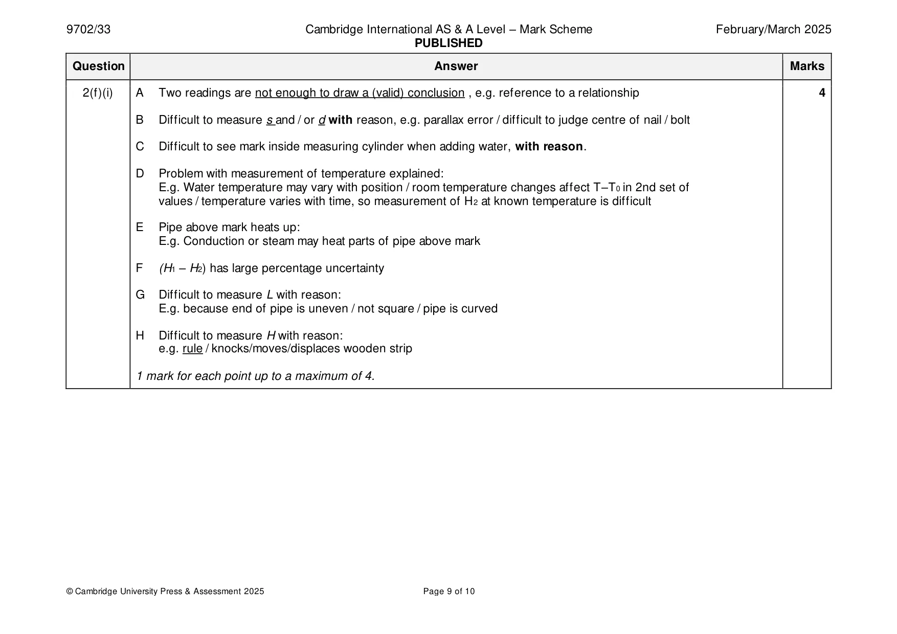 Mark scheme, page 9 of 10