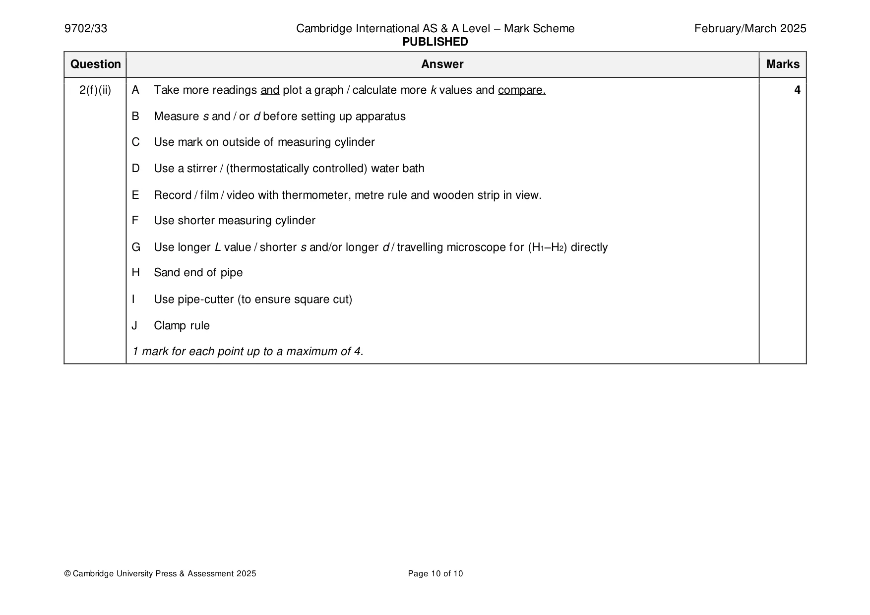 Mark scheme, page 10 of 10