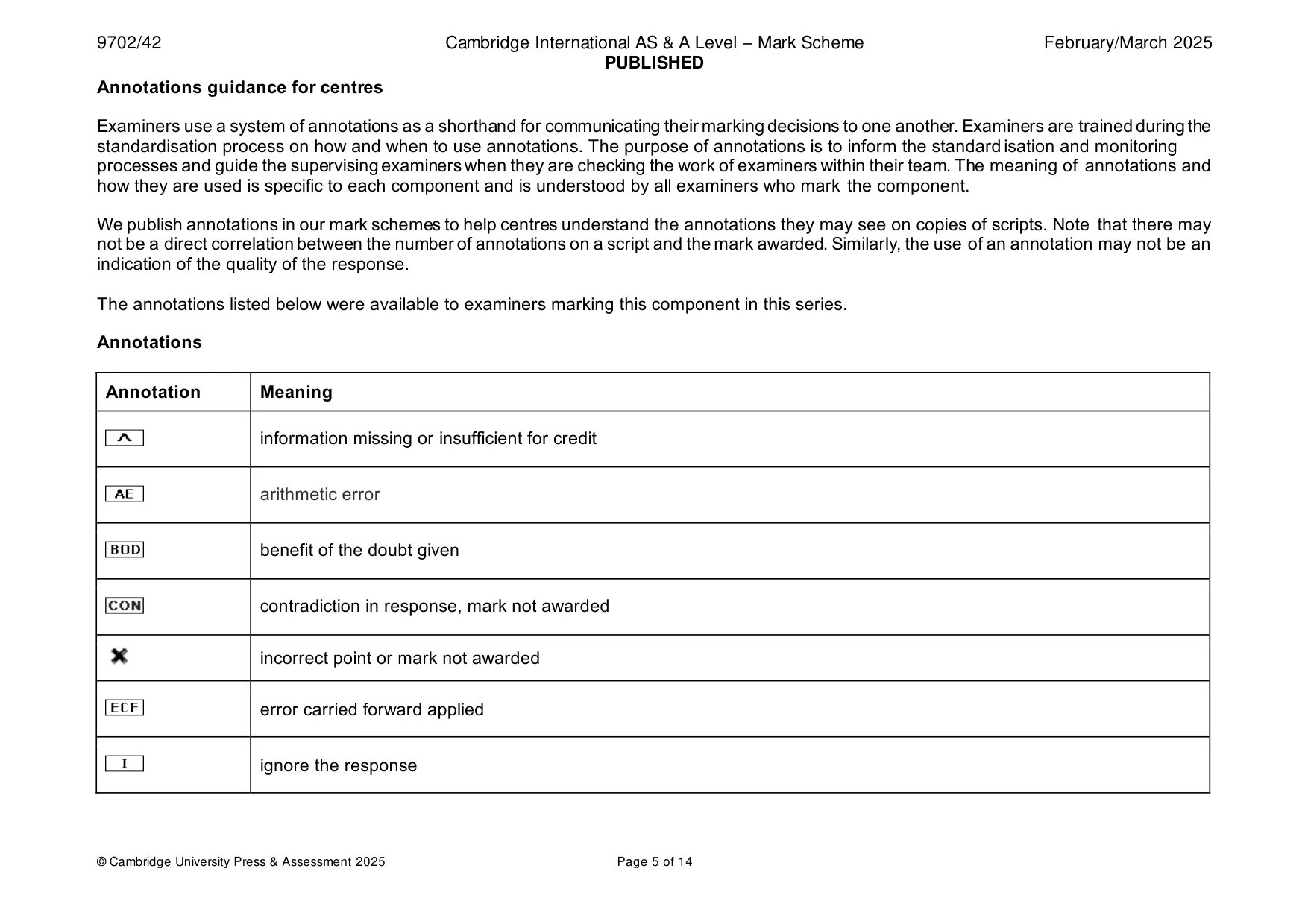 Mark scheme, page 5 of 14