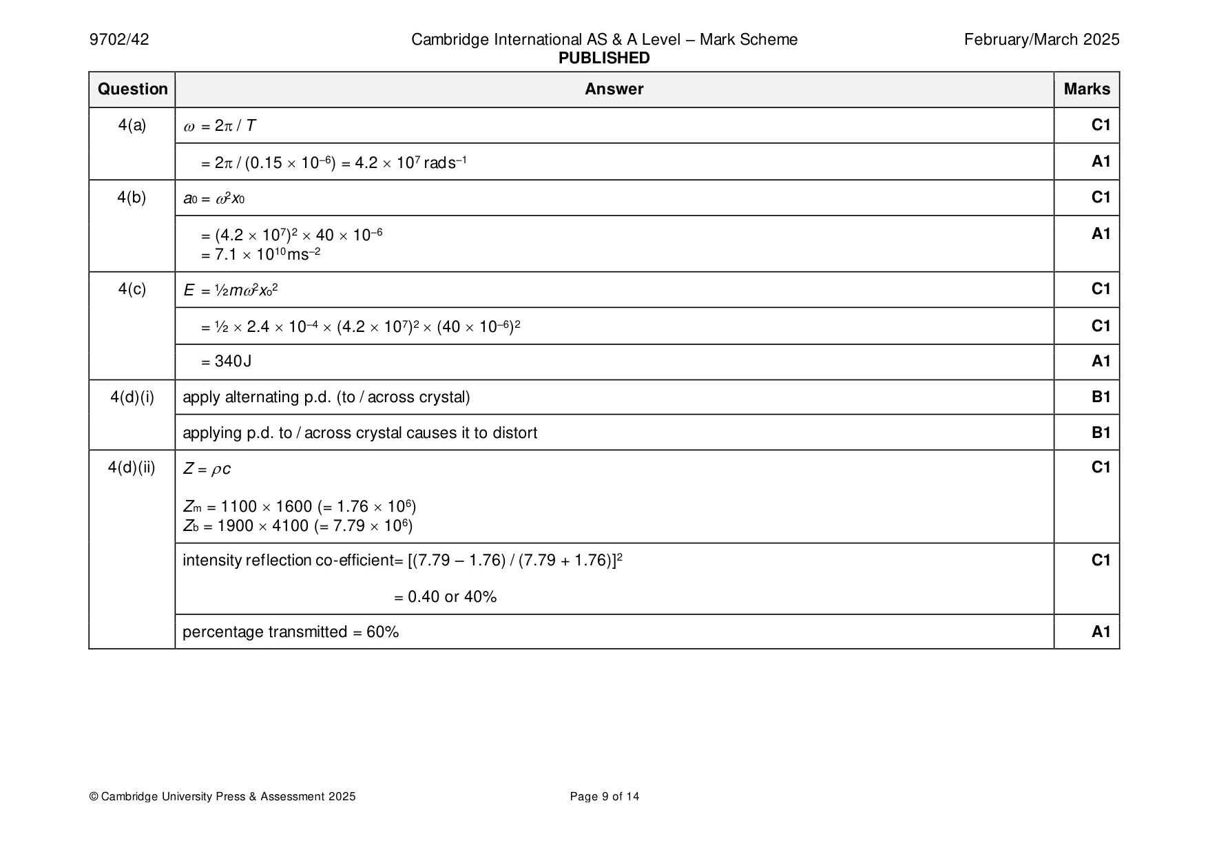 Mark scheme, page 9 of 14