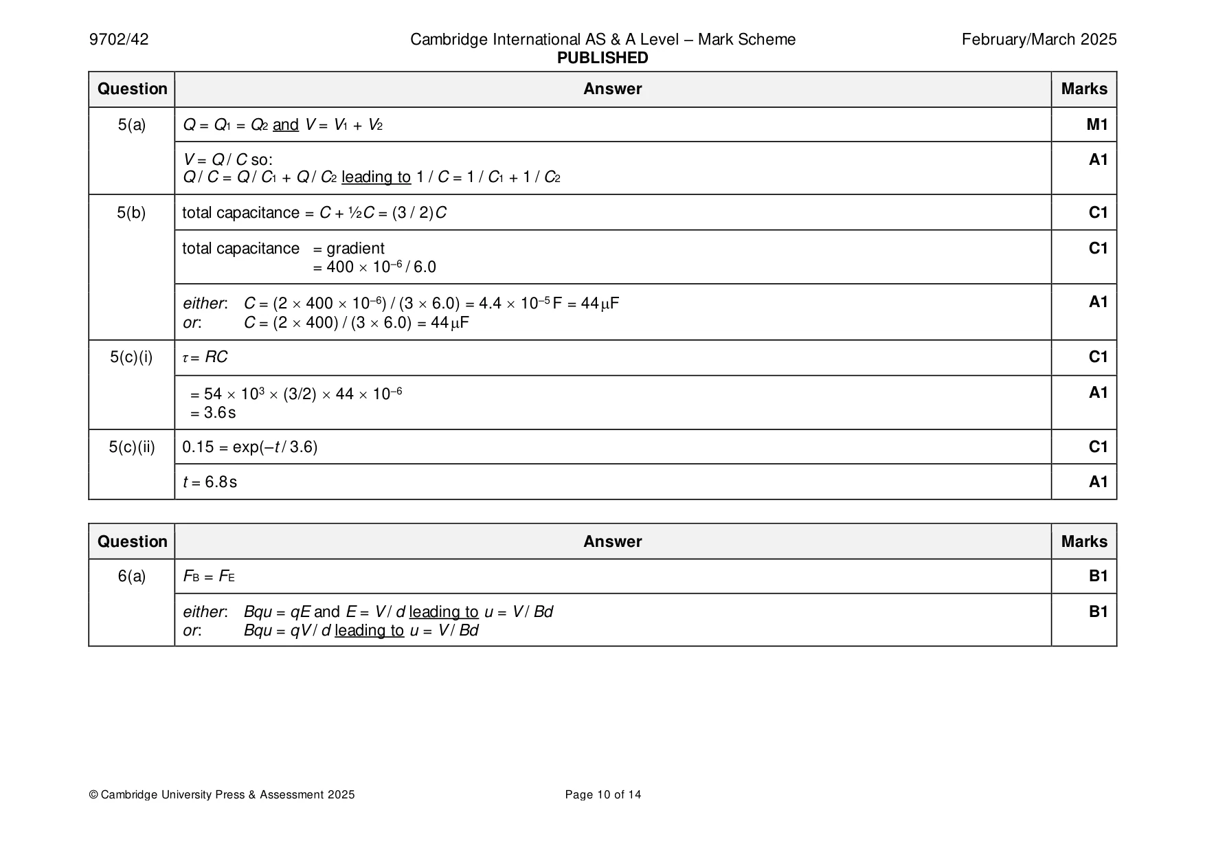 Mark scheme, page 10 of 14