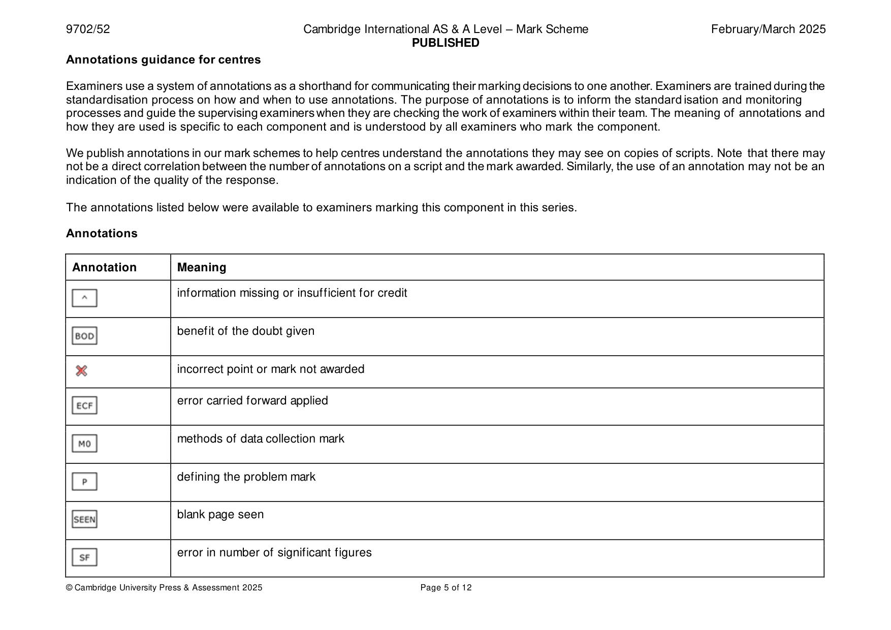 Mark scheme, page 5 of 12
