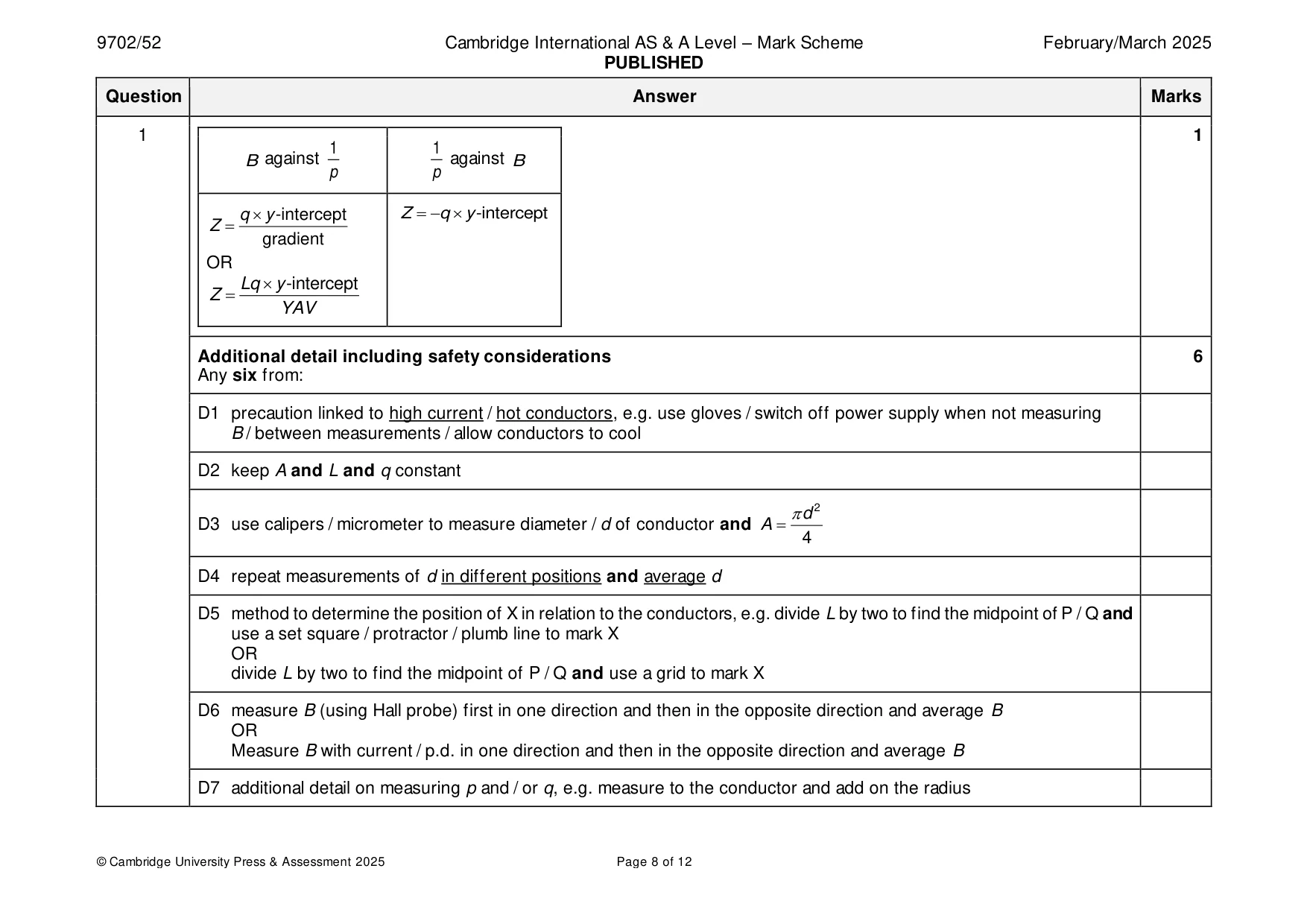 Mark scheme, page 8 of 12