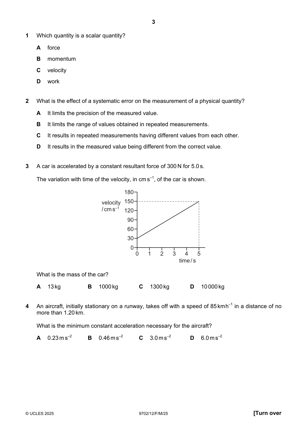 Cambridge A Level Physics 9702 2025 Feb/March Paper 1 · Variant 2 question paper, page 3 of 16