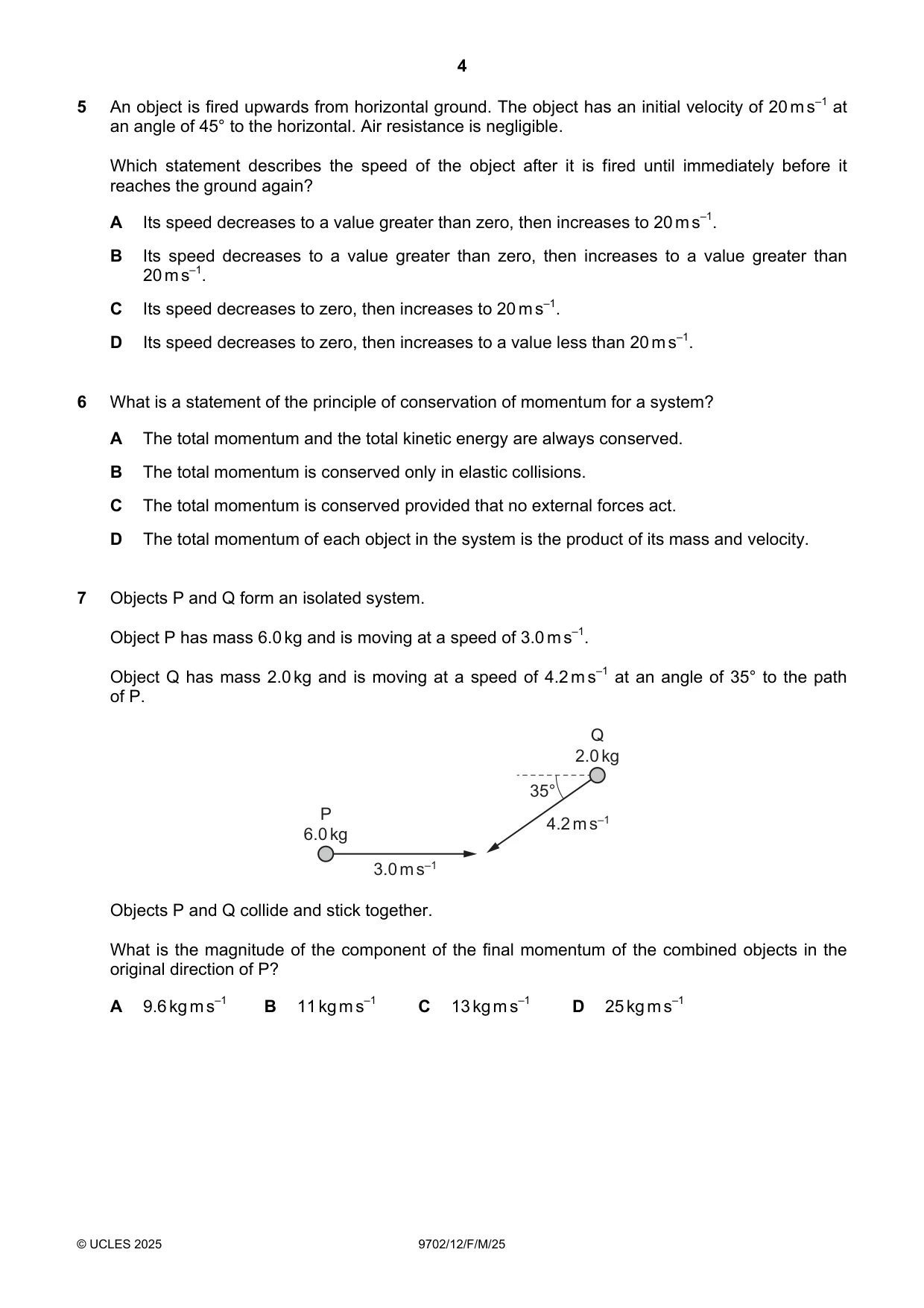Cambridge A Level Physics 9702 2025 Feb/March Paper 1 · Variant 2 question paper, page 4 of 16