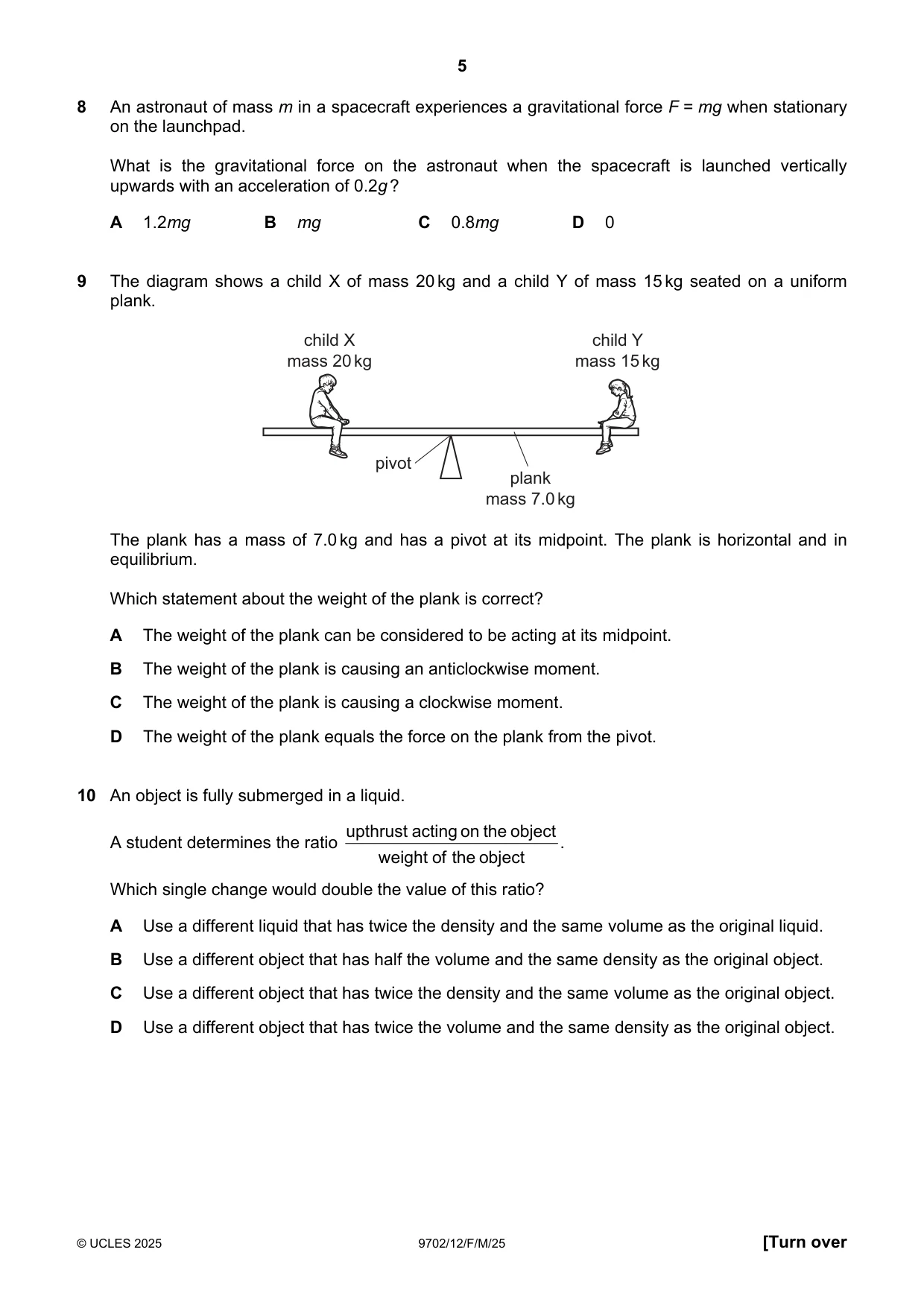 Cambridge A Level Physics 9702 2025 Feb/March Paper 1 · Variant 2 question paper, page 5 of 16