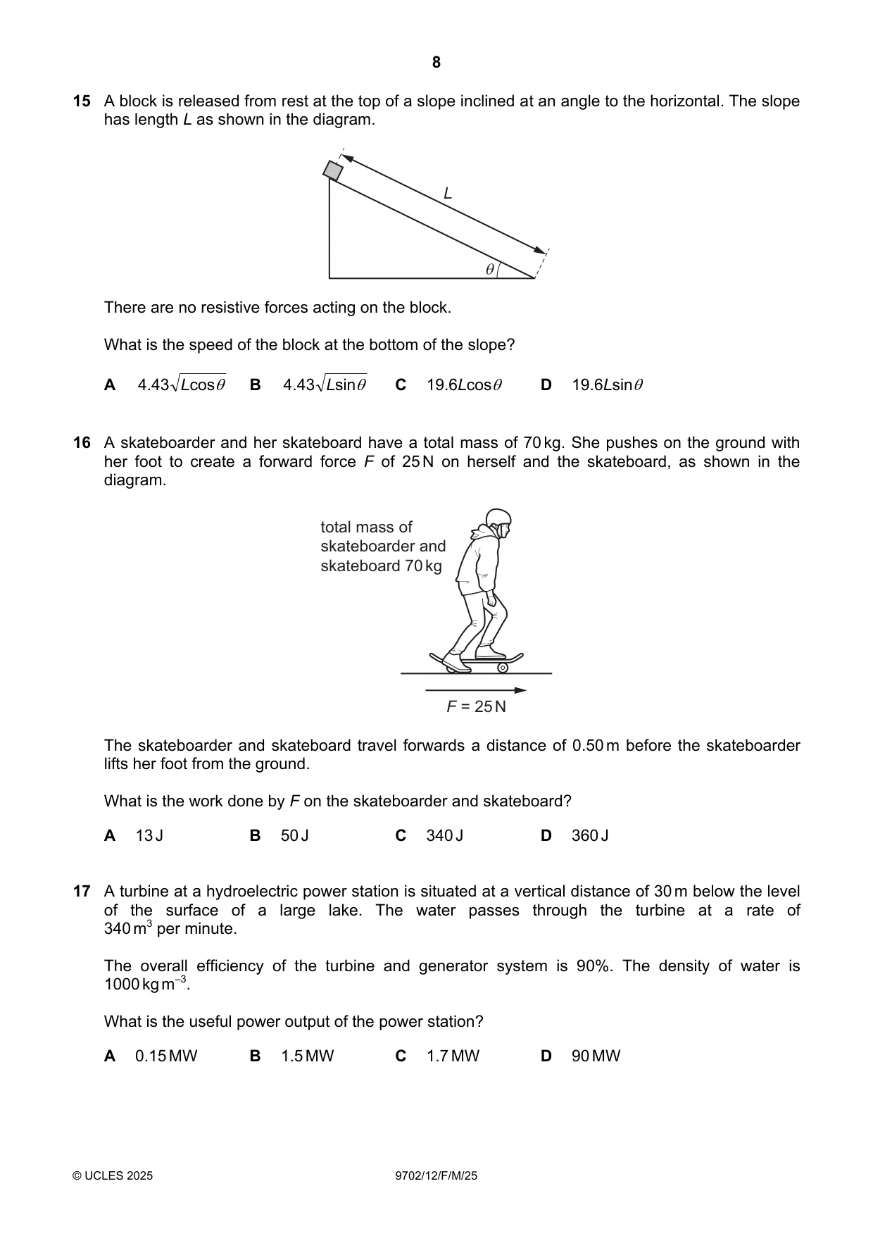 Cambridge A Level Physics 9702 2025 Feb/March Paper 1 · Variant 2 question paper, page 8 of 16