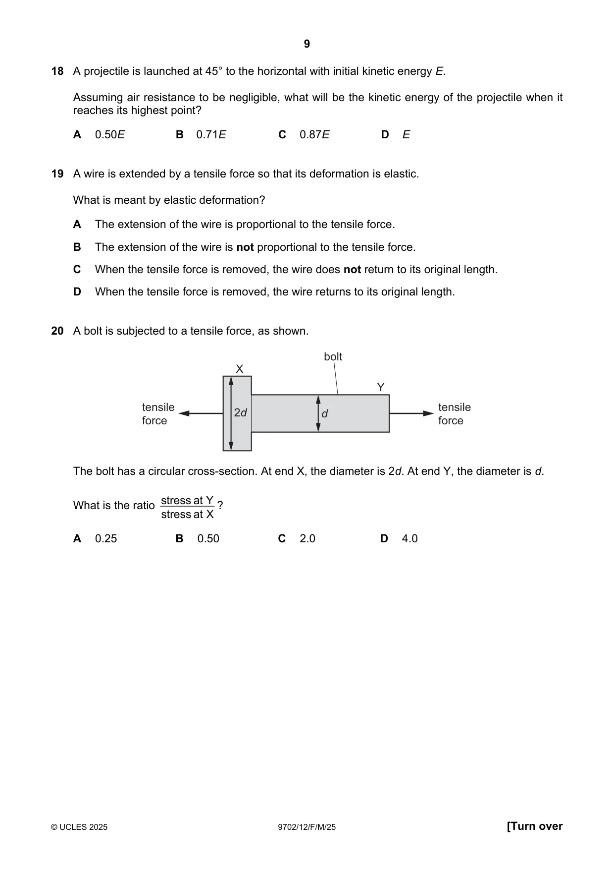 Cambridge A Level Physics 9702 2025 Feb/March Paper 1 · Variant 2 question paper, page 9 of 16