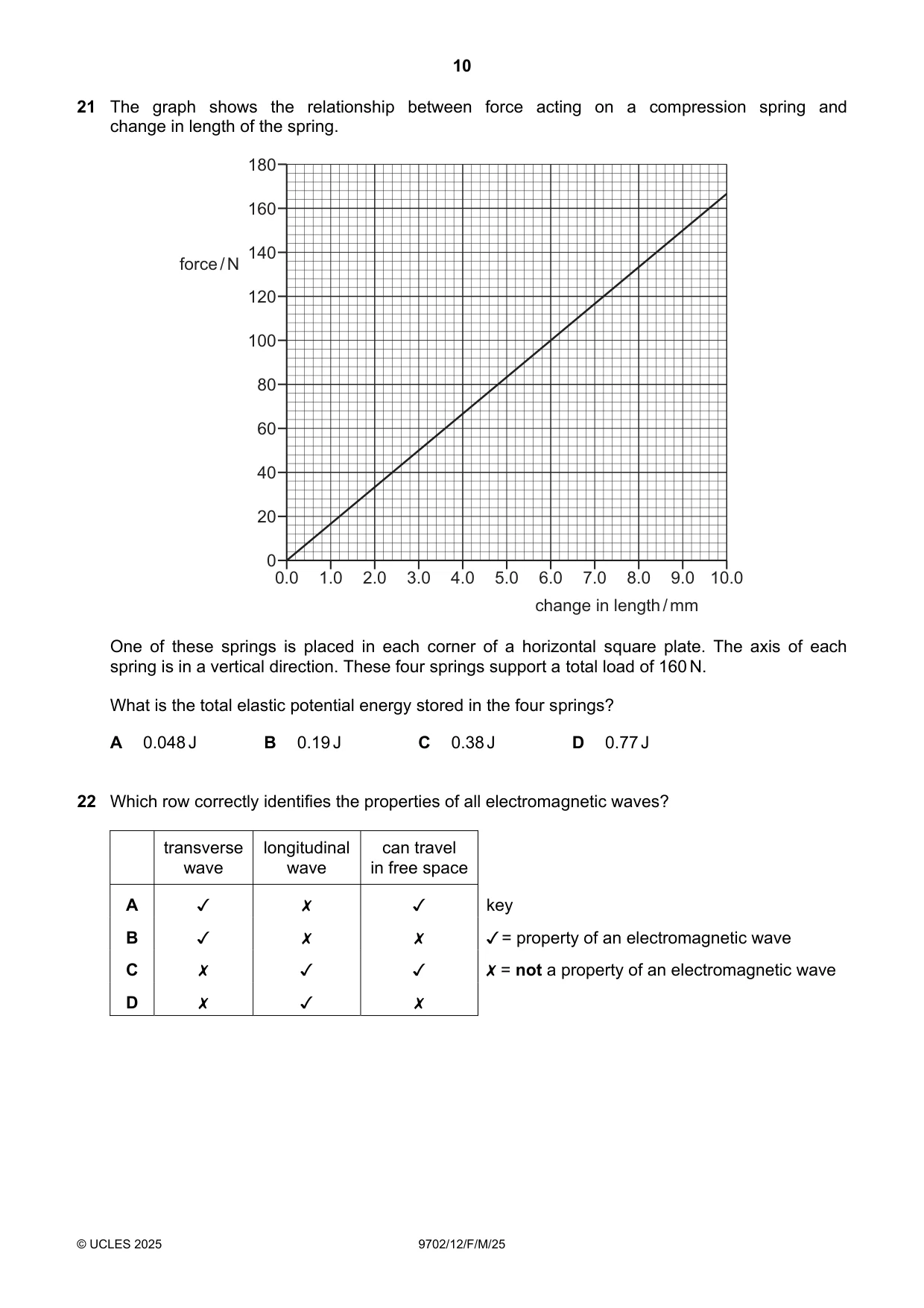 Cambridge A Level Physics 9702 2025 Feb/March Paper 1 · Variant 2 question paper, page 10 of 16
