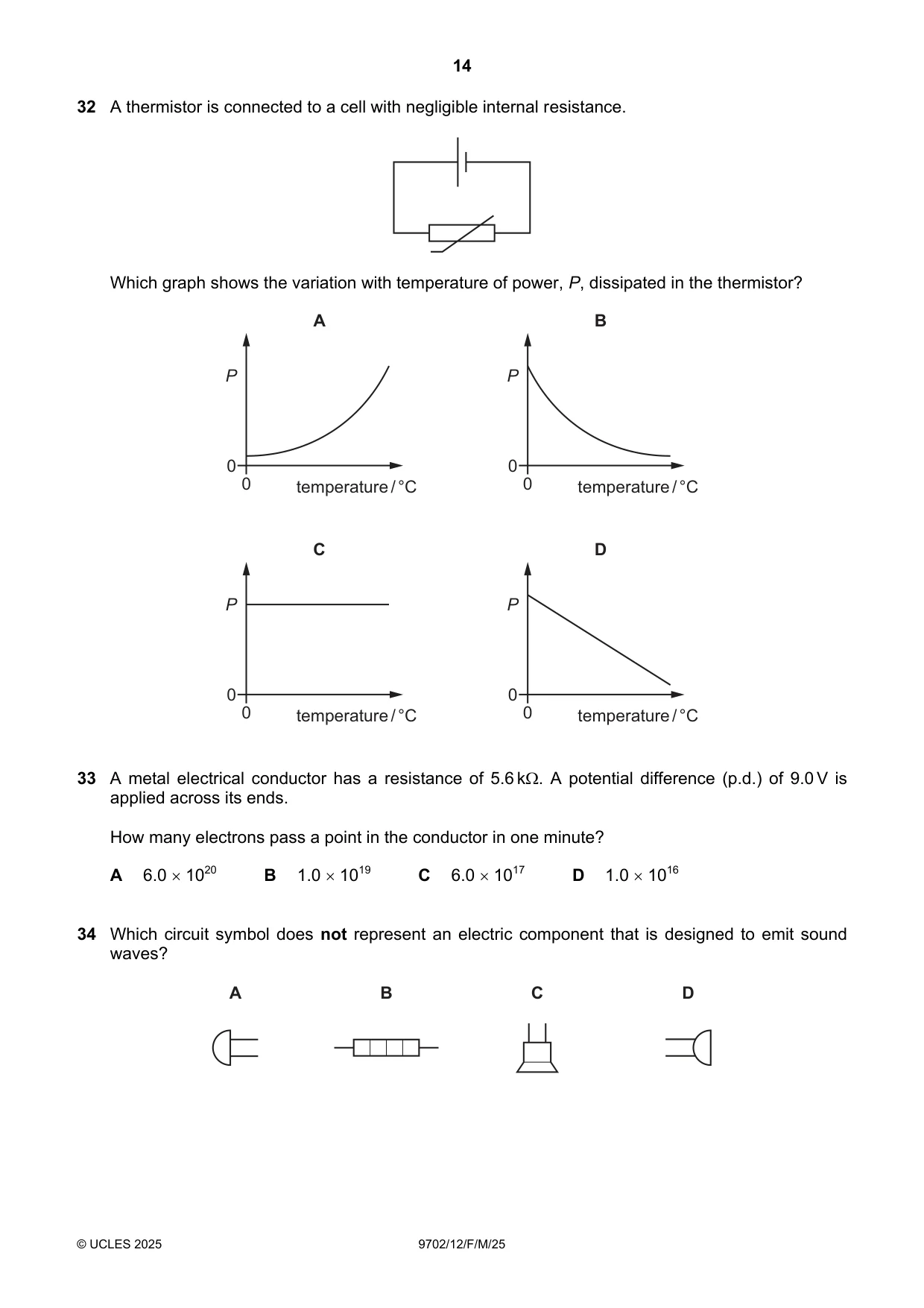 Cambridge A Level Physics 9702 2025 Feb/March Paper 1 · Variant 2 question paper, page 14 of 16