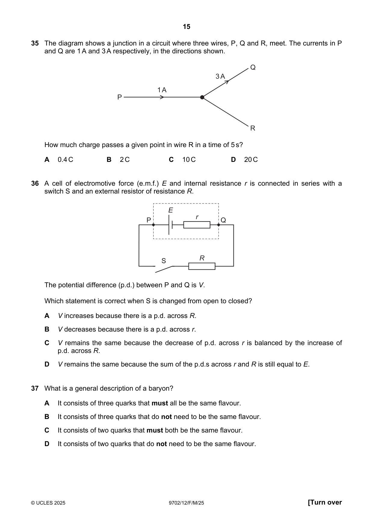 Cambridge A Level Physics 9702 2025 Feb/March Paper 1 · Variant 2 question paper, page 15 of 16