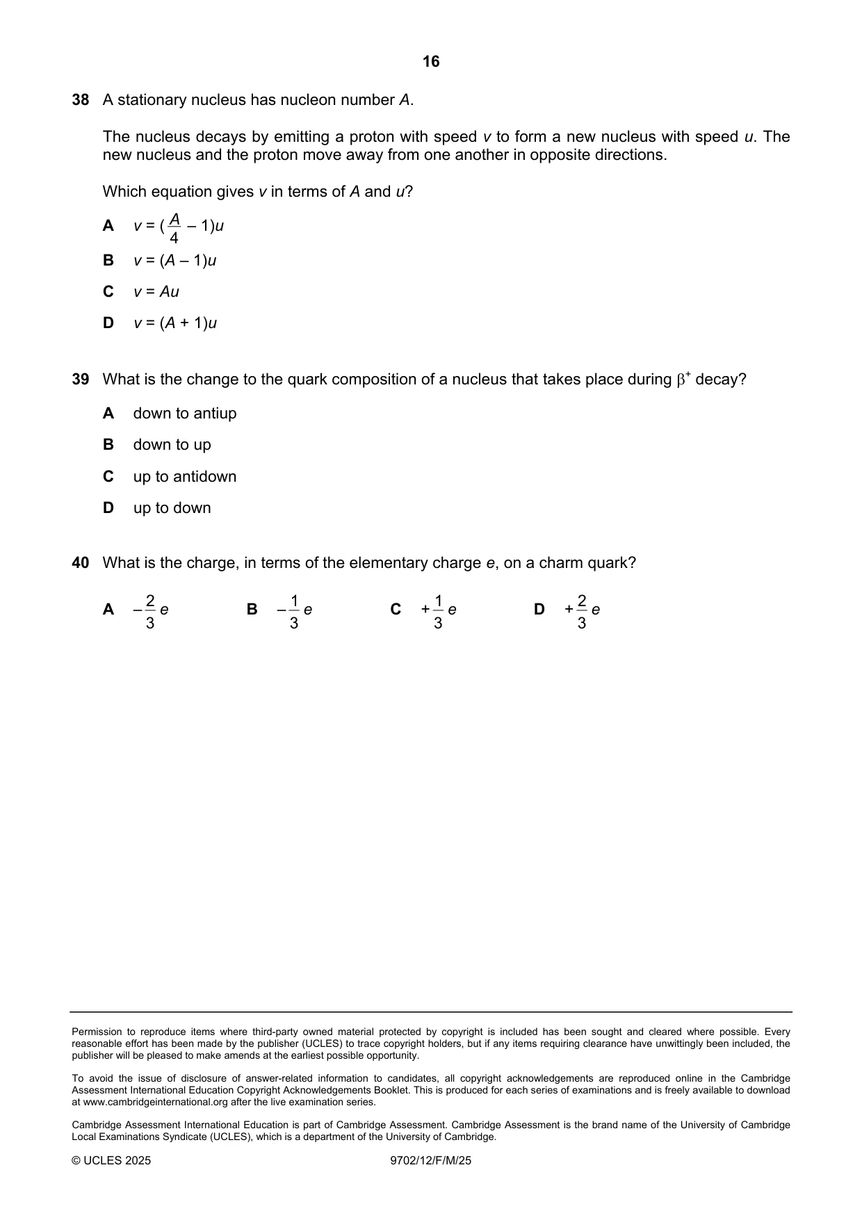 Cambridge A Level Physics 9702 2025 Feb/March Paper 1 · Variant 2 question paper, page 16 of 16