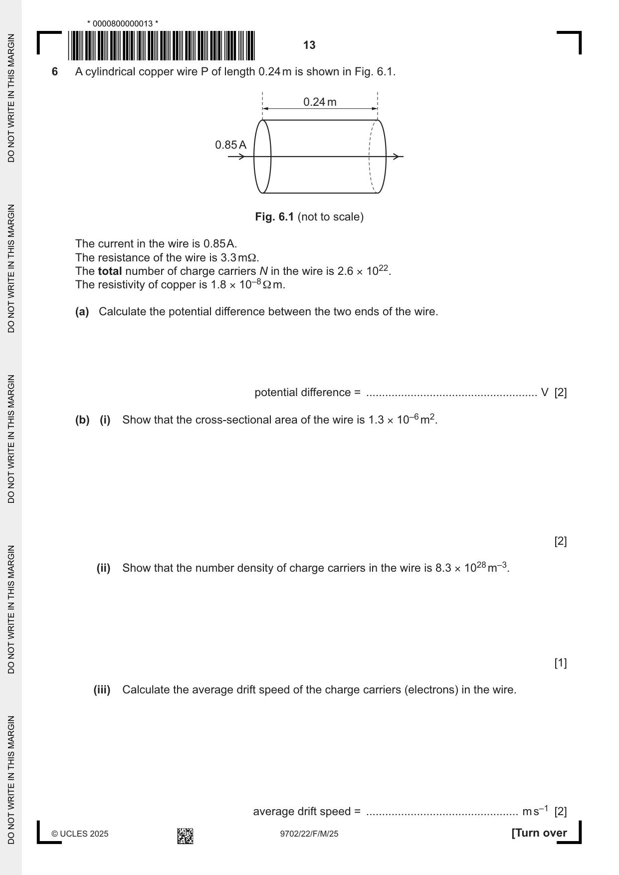 Cambridge A Level Physics 9702 2025 Feb/March Paper 2 · Variant 2 question paper, page 13 of 16