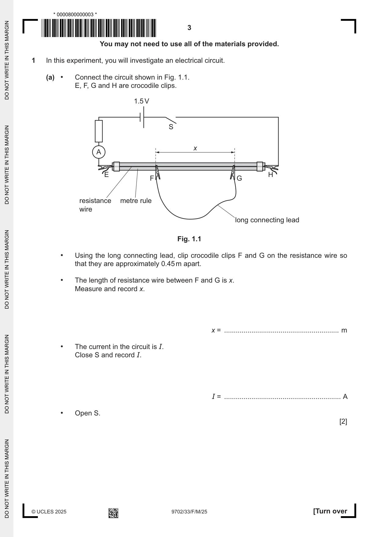 Cambridge A Level Physics 9702 2025 Feb/March Paper 3 · Variant 3 question paper, page 3 of 12