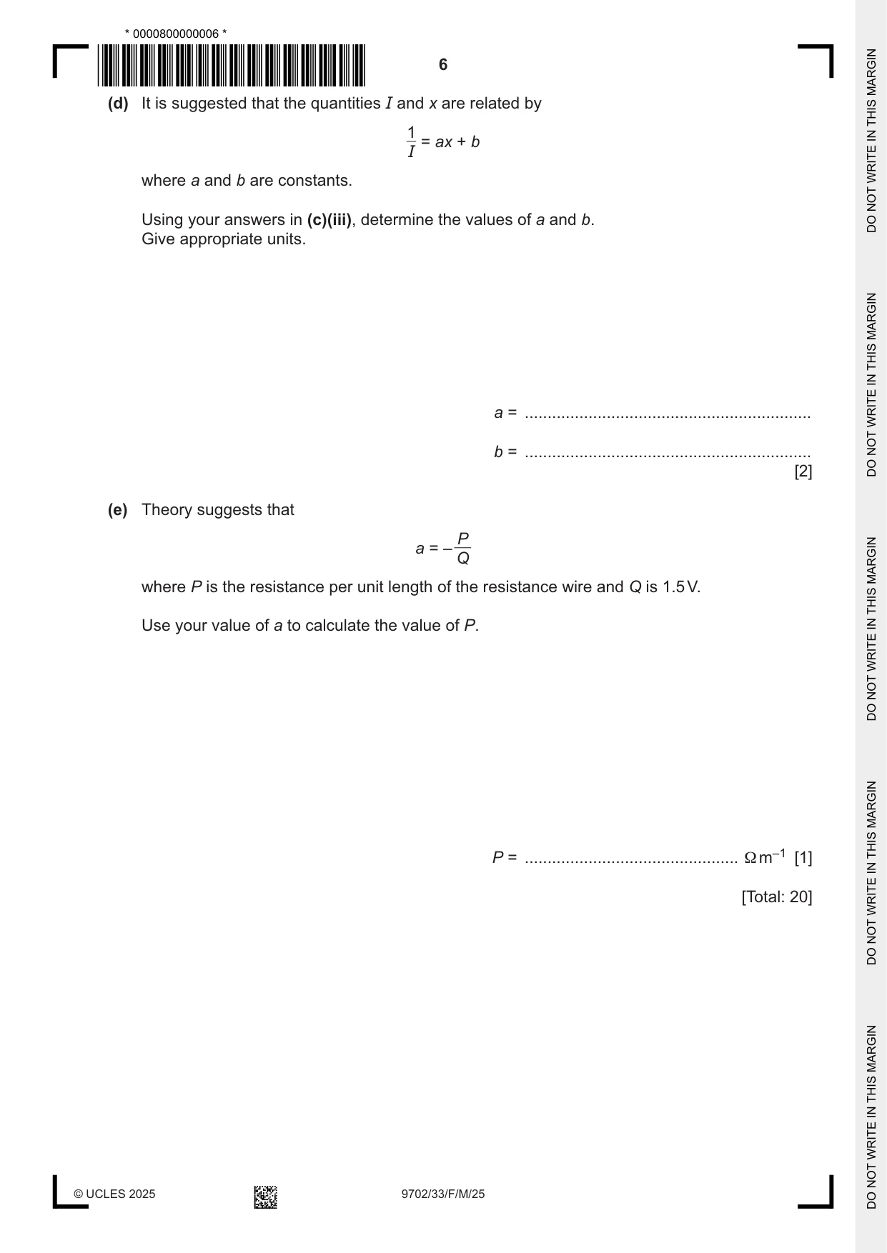 Cambridge A Level Physics 9702 2025 Feb/March Paper 3 · Variant 3 question paper, page 6 of 12