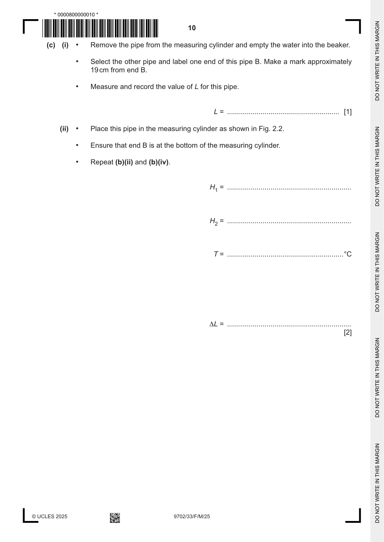 Cambridge A Level Physics 9702 2025 Feb/March Paper 3 · Variant 3 question paper, page 10 of 12