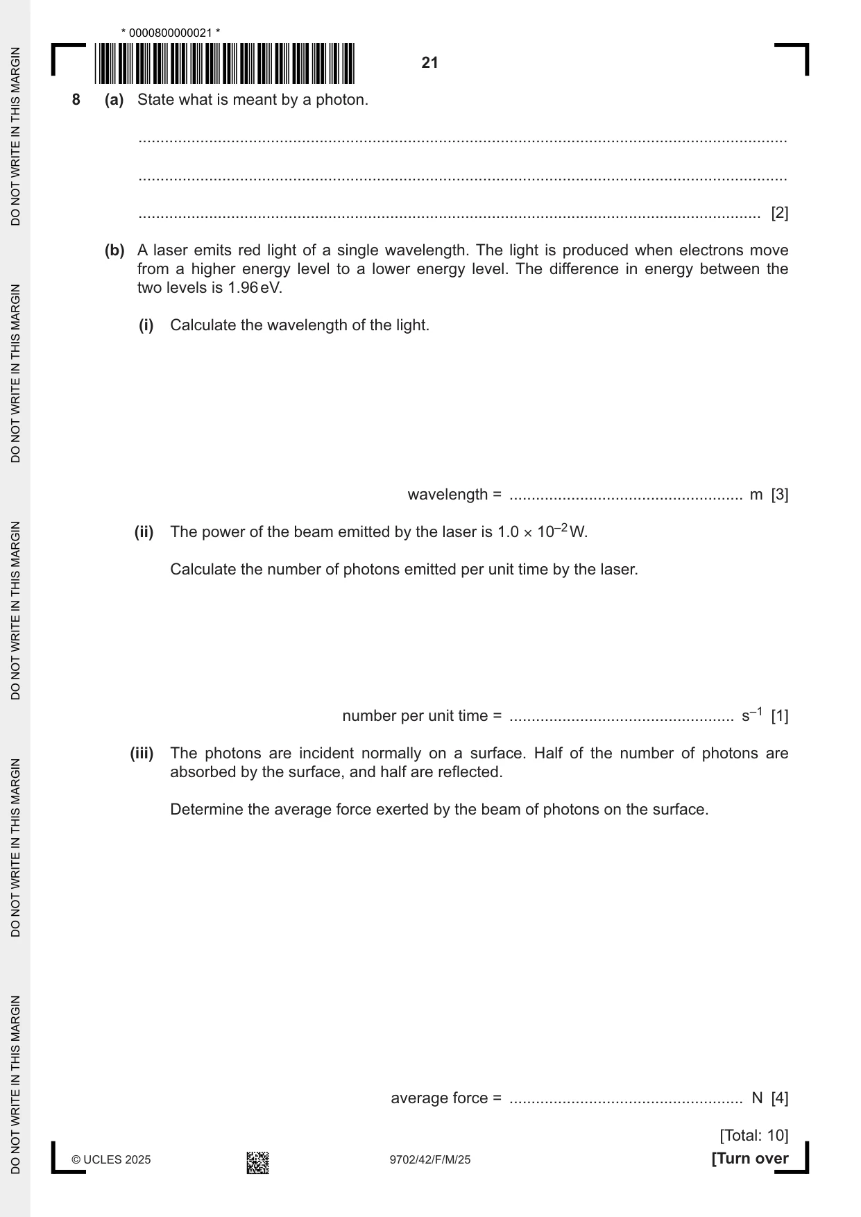 Cambridge A Level Physics 9702 2025 Feb/March Paper 4 · Variant 2 question paper, page 21 of 28