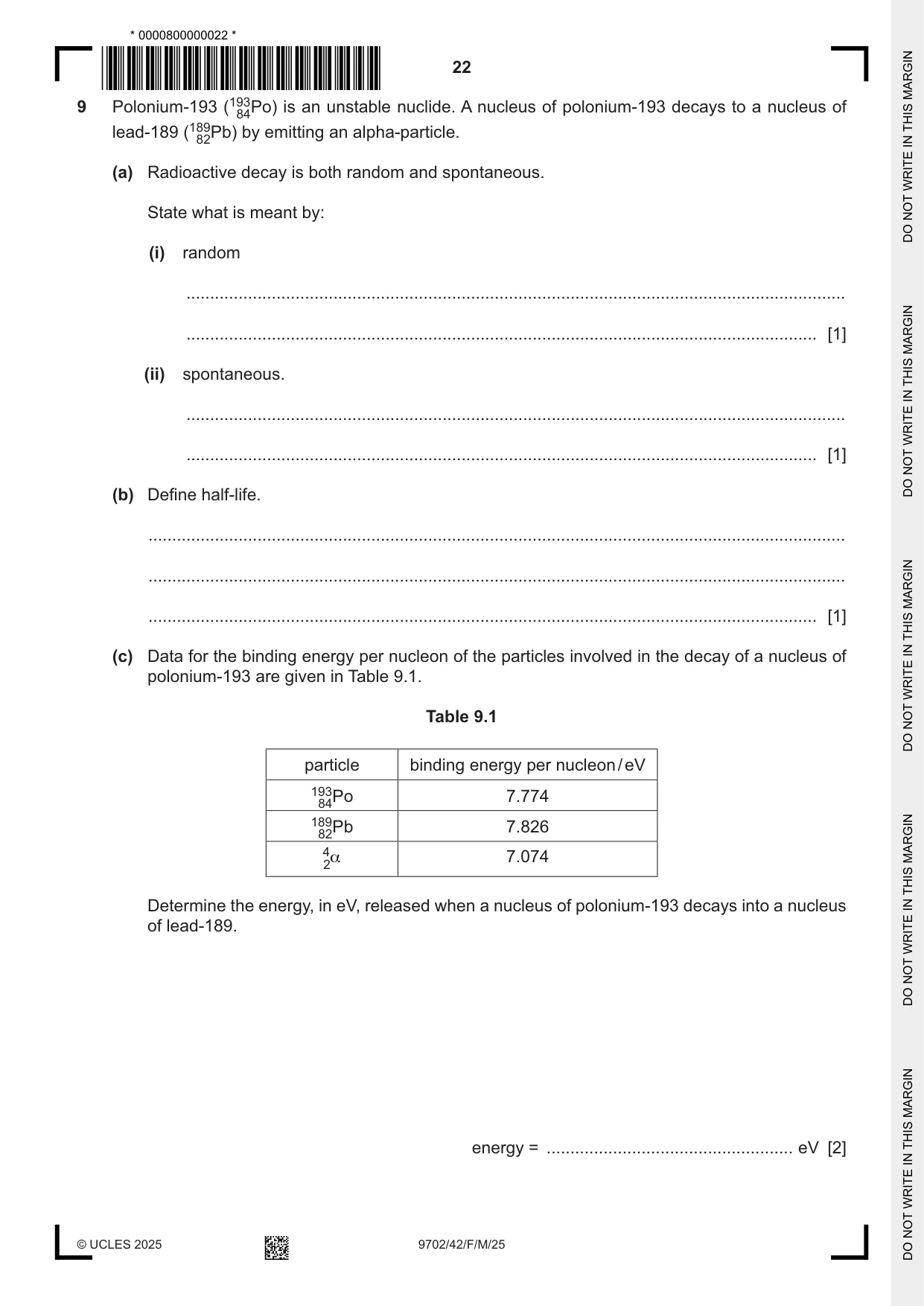 Cambridge A Level Physics 9702 2025 Feb/March Paper 4 · Variant 2 question paper, page 22 of 28