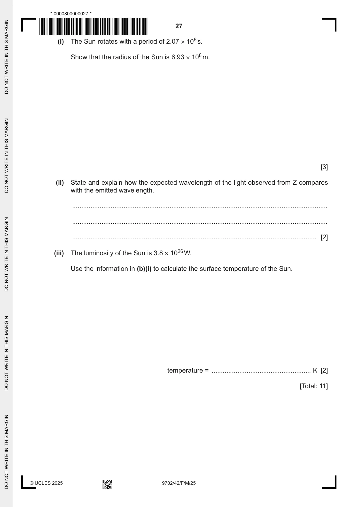 Cambridge A Level Physics 9702 2025 Feb/March Paper 4 · Variant 2 question paper, page 27 of 28