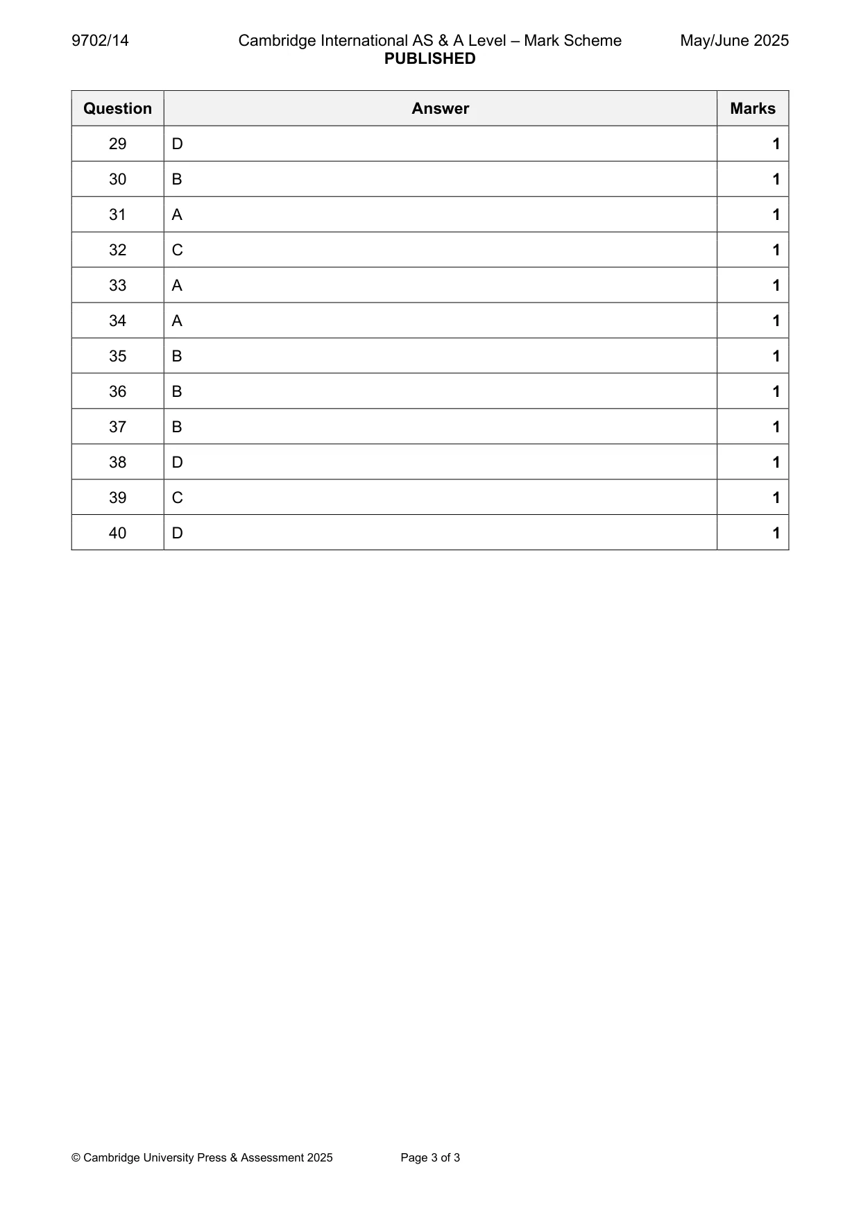 Mark scheme, page 3 of 3