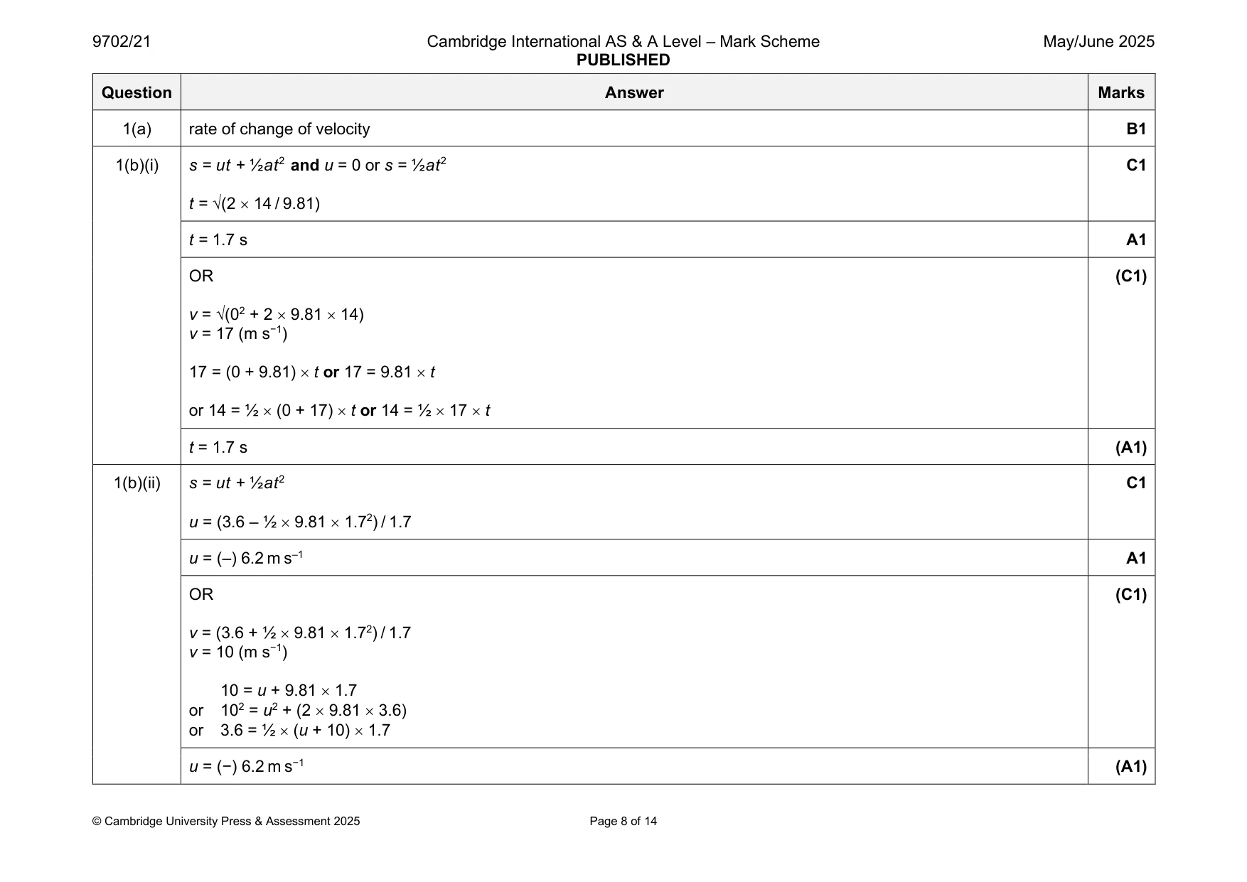 Mark scheme, page 8 of 14