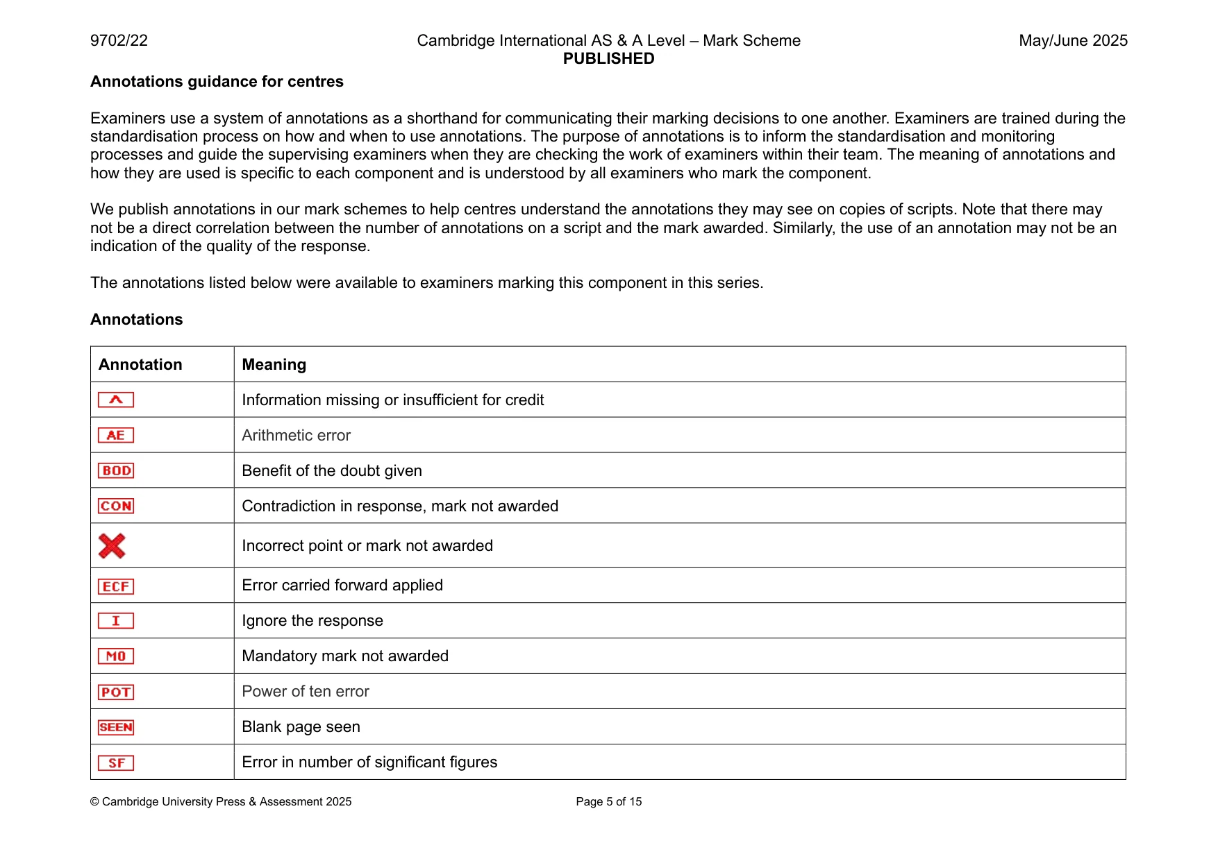 Mark scheme, page 5 of 15