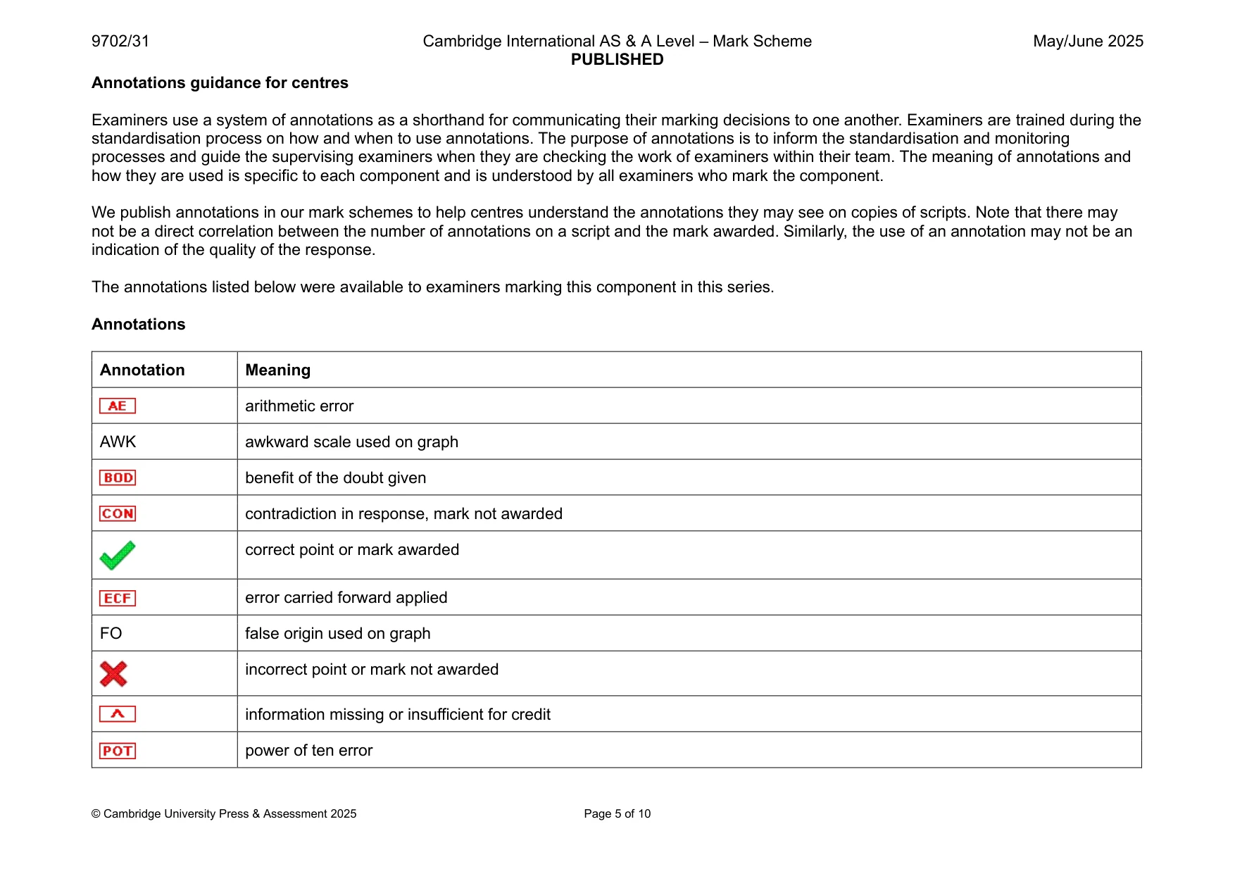 Mark scheme, page 5 of 10