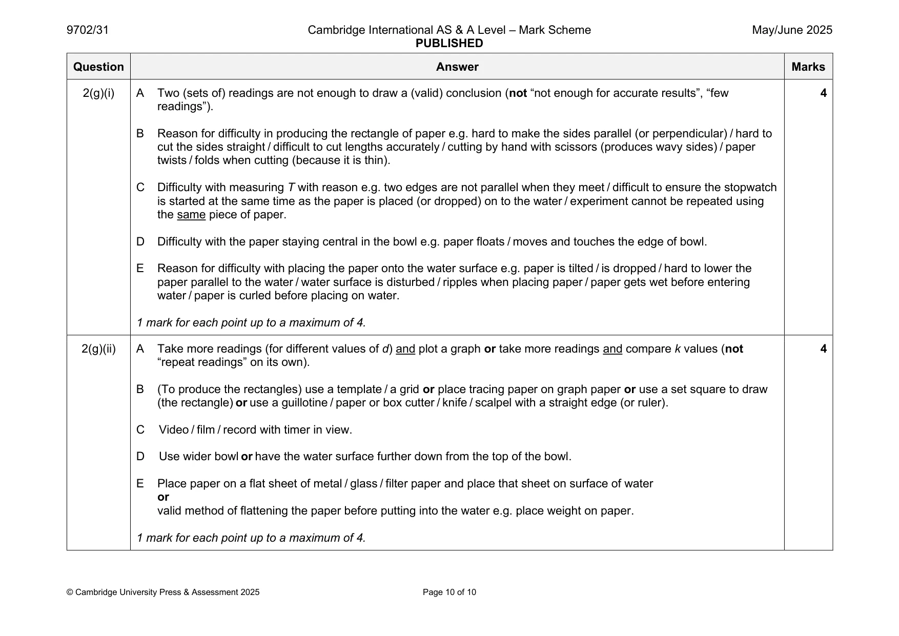 Mark scheme, page 10 of 10