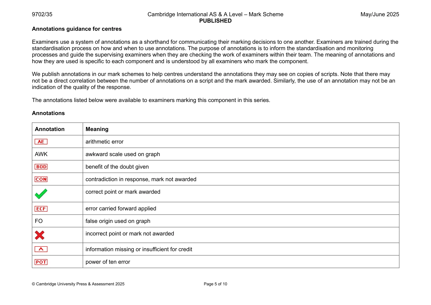 Mark scheme, page 5 of 10