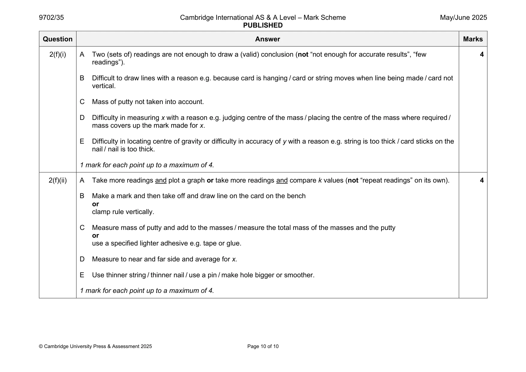 Mark scheme, page 10 of 10