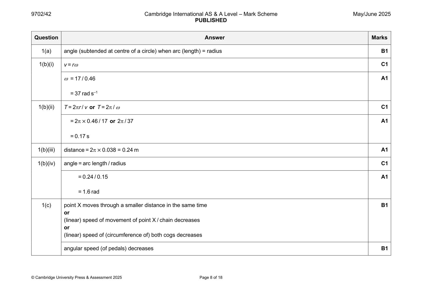 Mark scheme, page 8 of 18