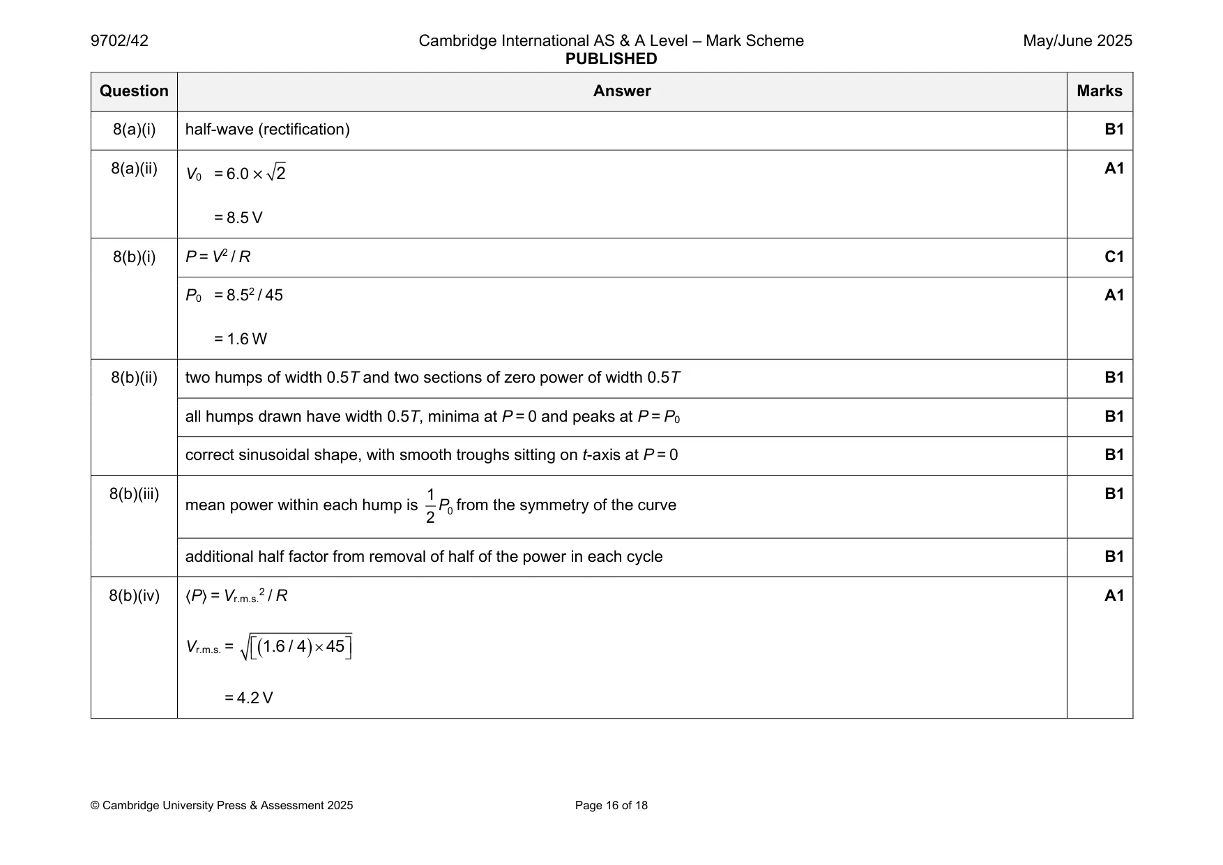 Mark scheme, page 16 of 18