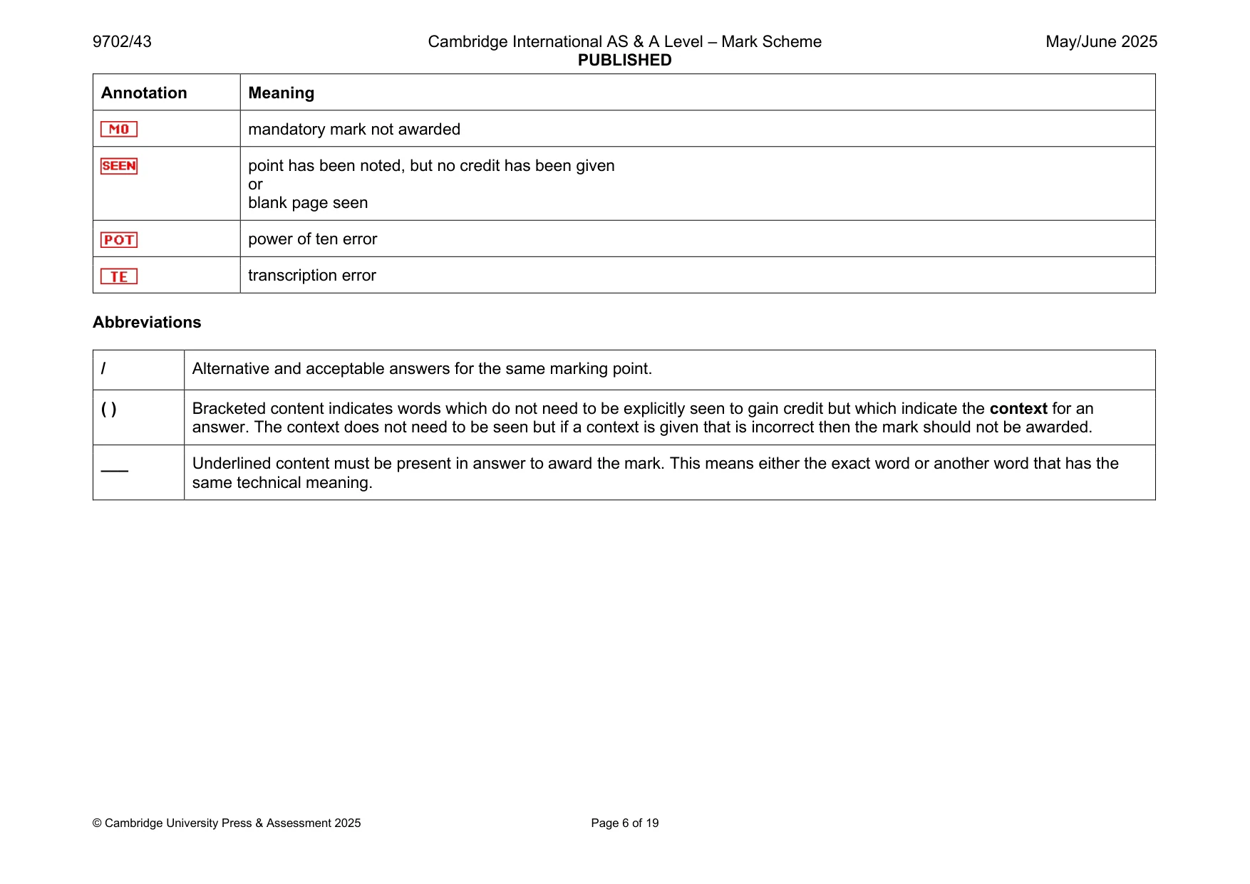 Mark scheme, page 6 of 19
