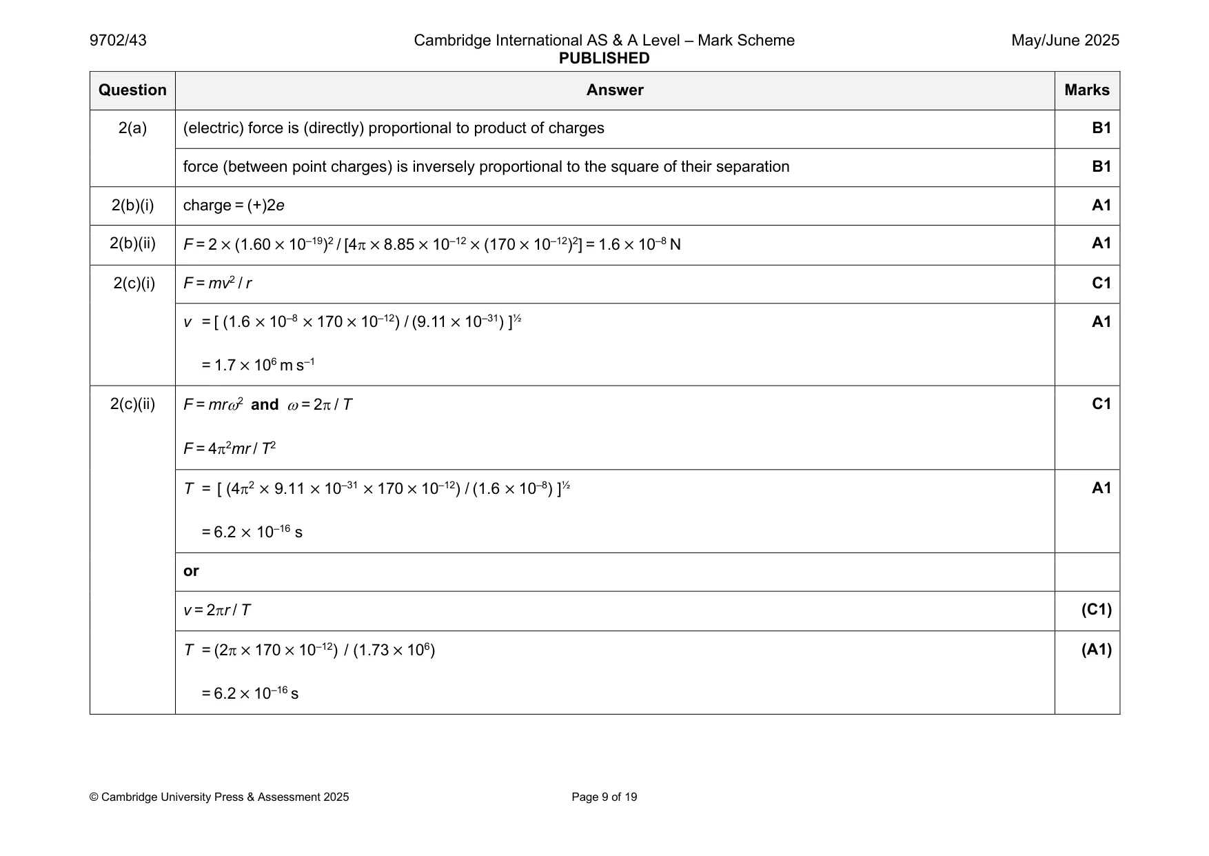 Mark scheme, page 9 of 19