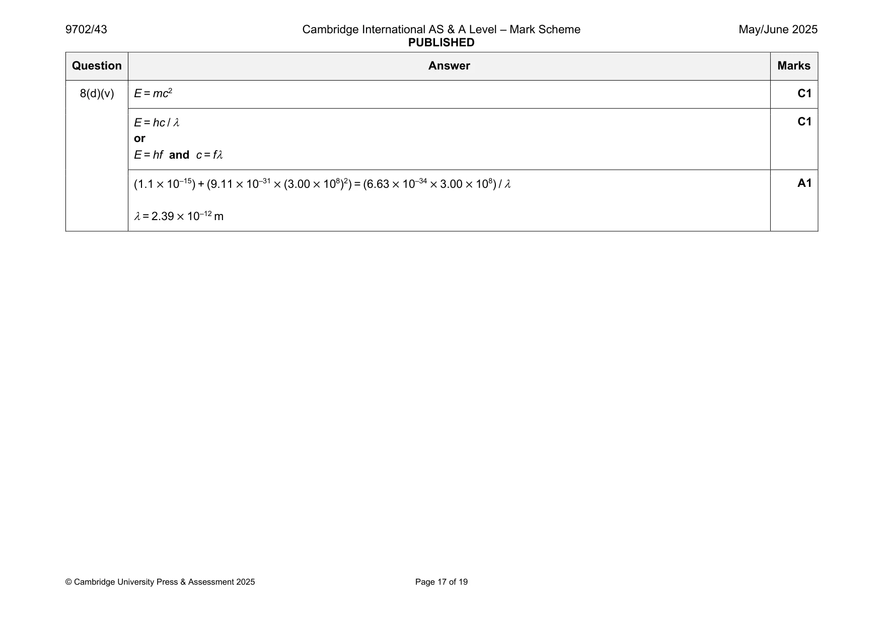 Mark scheme, page 17 of 19