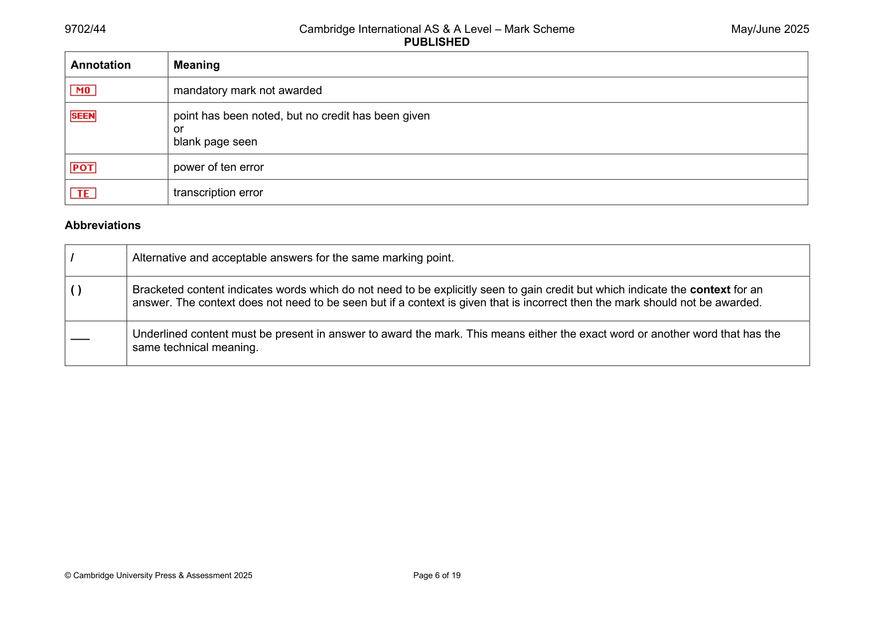Mark scheme, page 6 of 19